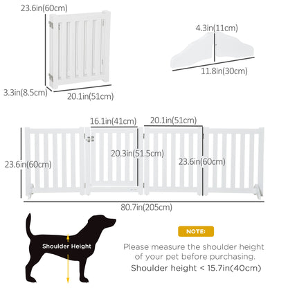 Foldable Dog Gate with Door, 4 Panels Freestanding Pet Gate with Support Feet Indoor Playpen for Small Dogs and Below, White Houses, Kennels & Pens   at Gallery Canada