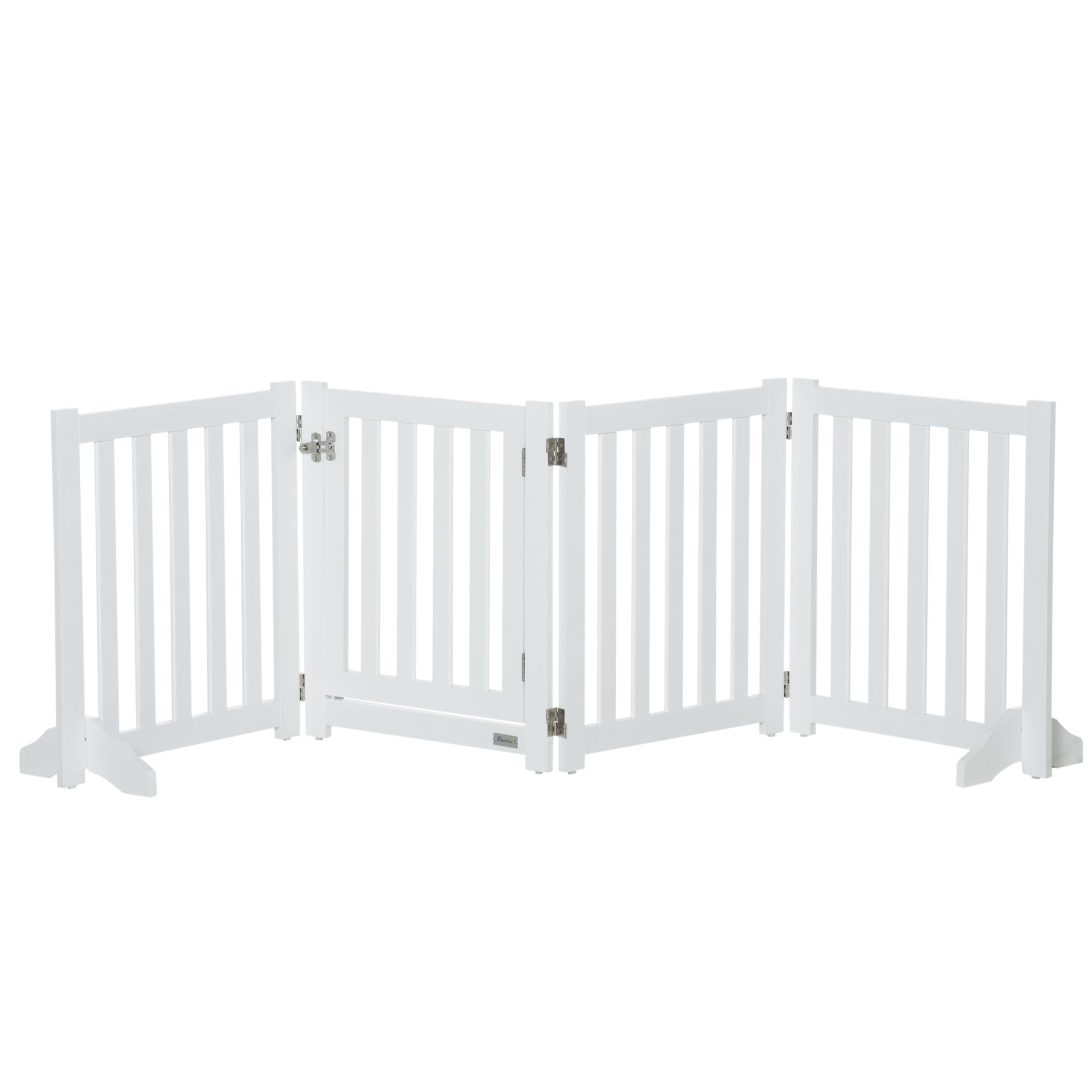 Foldable Dog Gate with Door, 4 Panels Freestanding Pet Gate with Support Feet Indoor Playpen for Small Dogs and Below, White Houses, Kennels & Pens White  at Gallery Canada