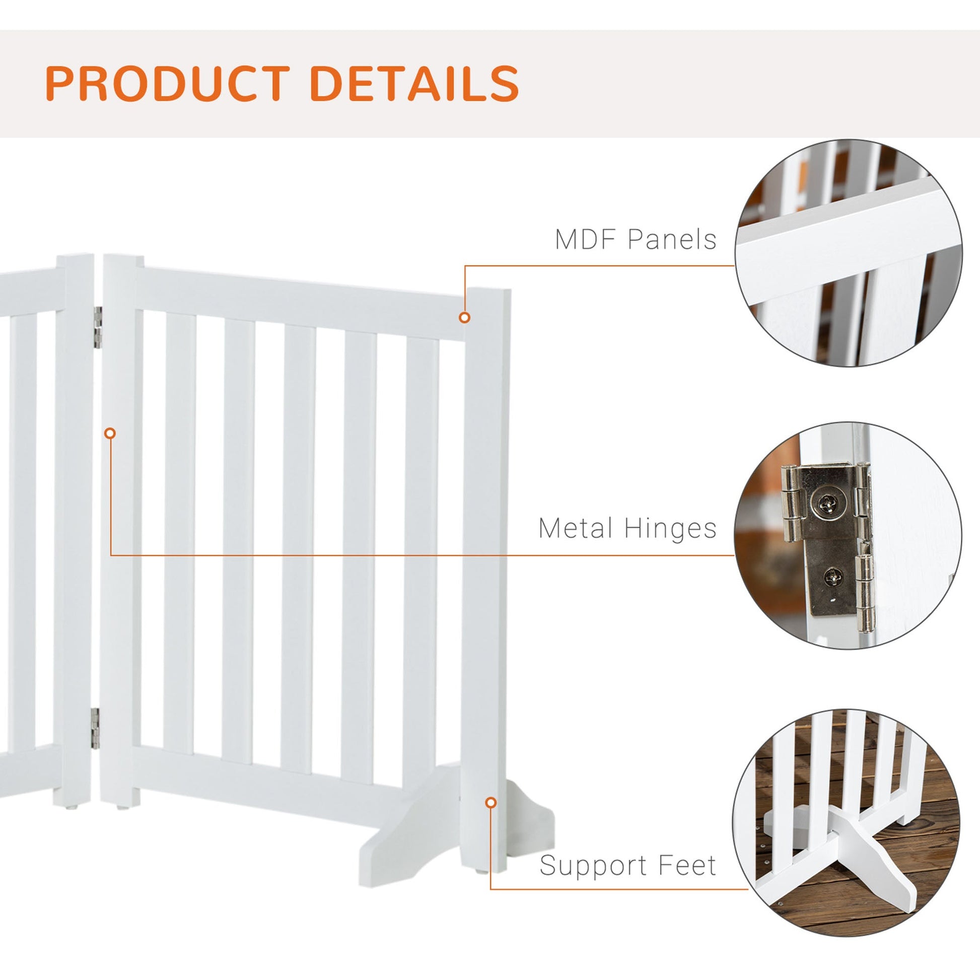 Foldable Dog Gate with Door, 4 Panels Freestanding Pet Gate with Support Feet Indoor Playpen for Small Dogs and Below, White Houses, Kennels & Pens   at Gallery Canada