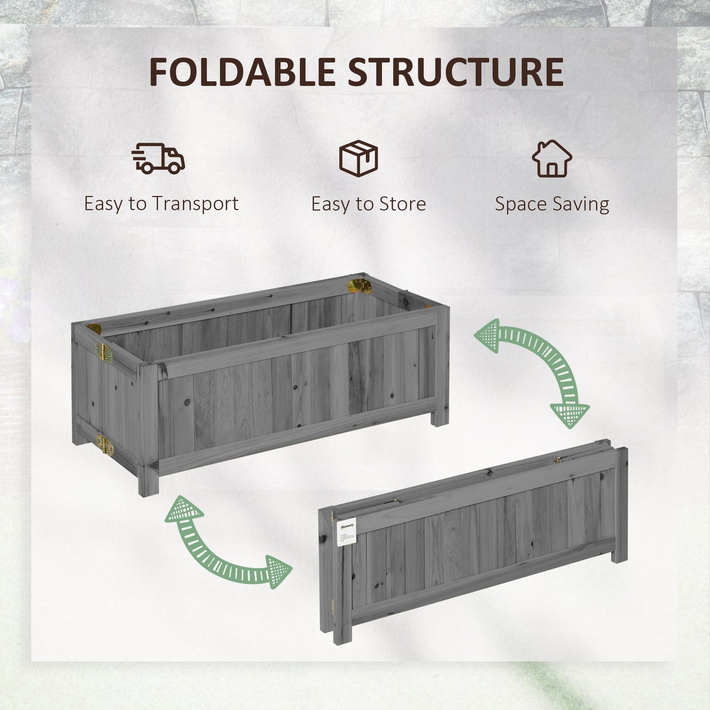 Foldable Elevated Planter Box, Wooden Raised Garden Bed for Backyard, Patio to Grow Vegetables, Herbs, Flowers, Grey Wooden Planter Boxes   at Gallery Canada