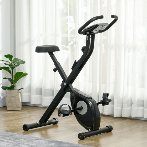 Foldable Exercise Bike Indoor Stationary Bike w/ 8-Level Magnetic Resistance LCD Screen Phone Holder for Home Gym Black