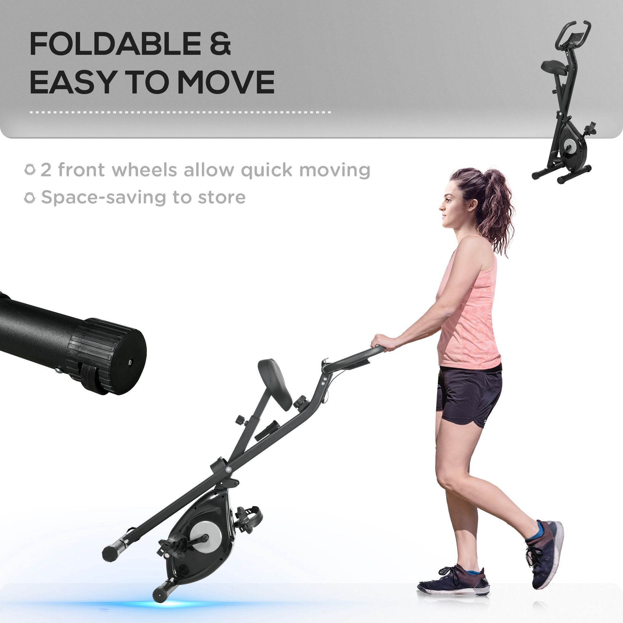 Foldable Exercise Bike Indoor Stationary Bike w/ 8-Level Magnetic Resistance LCD Screen Phone Holder for Home Gym Black Exercise & Stationary Bikes   at Gallery Canada