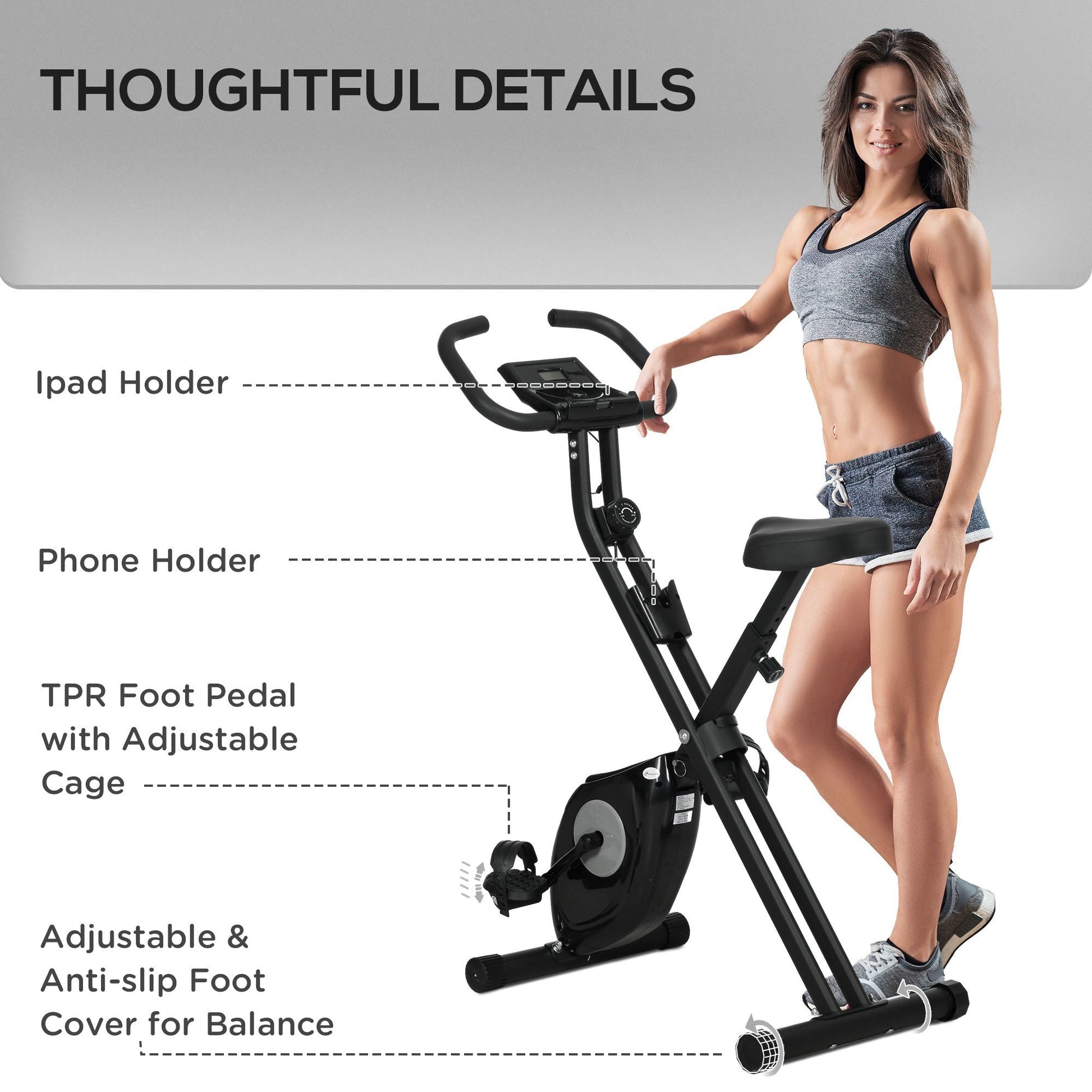 Foldable Exercise Bike Indoor Stationary Bike w/ 8-Level Magnetic Resistance LCD Screen Phone Holder for Home Gym Black Exercise & Stationary Bikes   at Gallery Canada