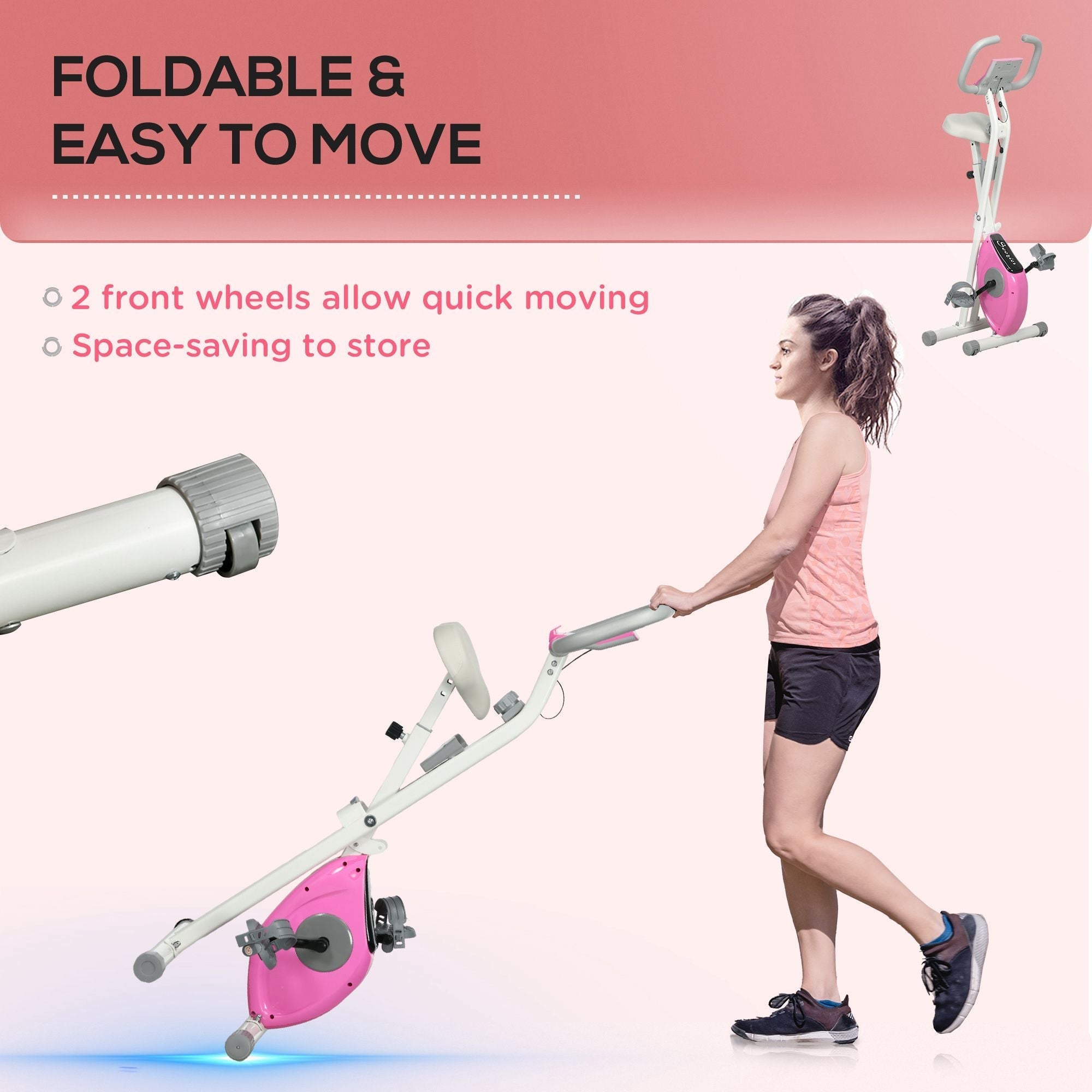 Foldable Exercise Bike Indoor Stationary Bike w/ 8-Level Magnetic Resistance LCD Screen Phone Holder for Home Gym Pink Exercise & Stationary Bikes   at Gallery Canada