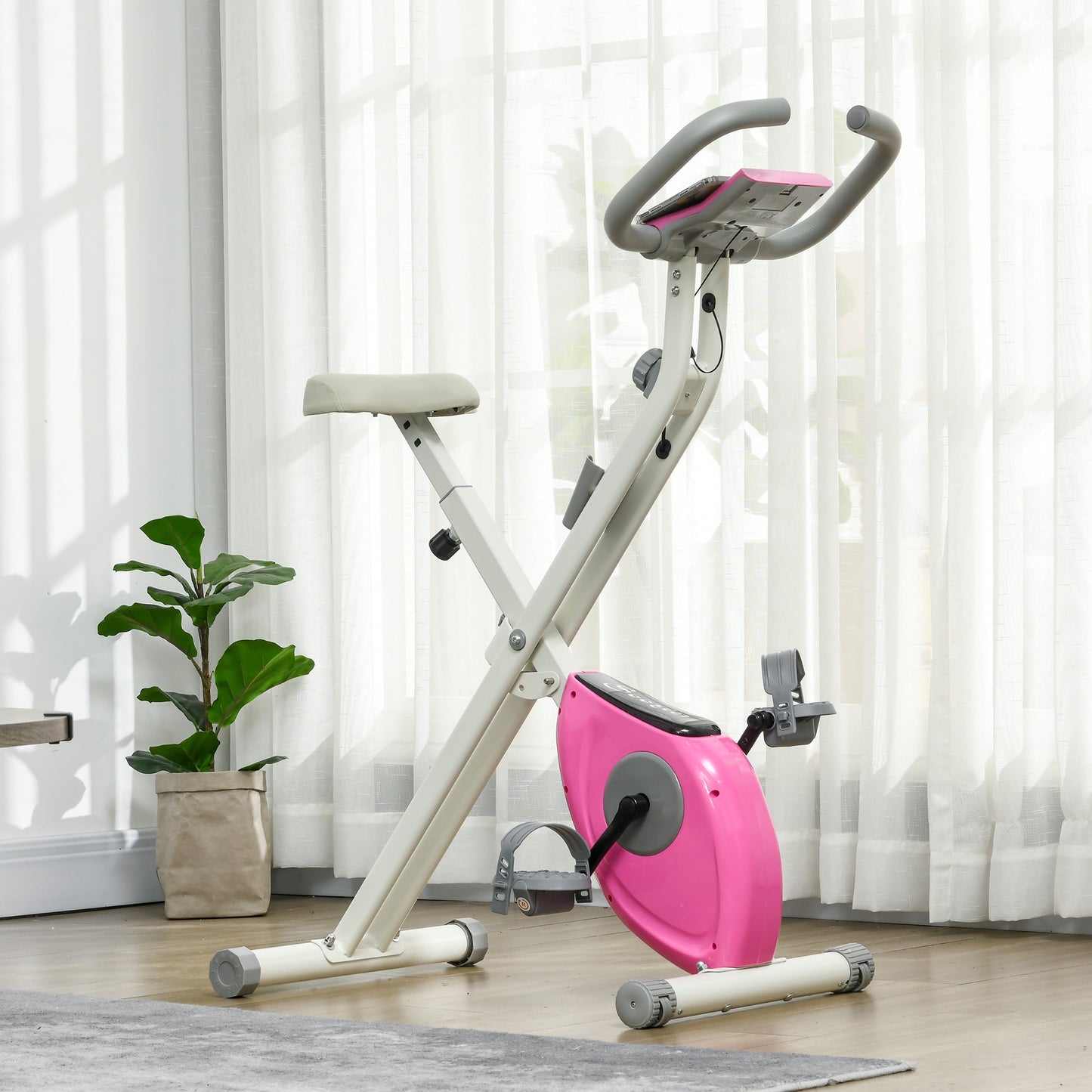 Foldable Exercise Bike Indoor Stationary Bike w/ 8-Level Magnetic Resistance LCD Screen Phone Holder for Home Gym Pink Exercise & Stationary Bikes   at Gallery Canada