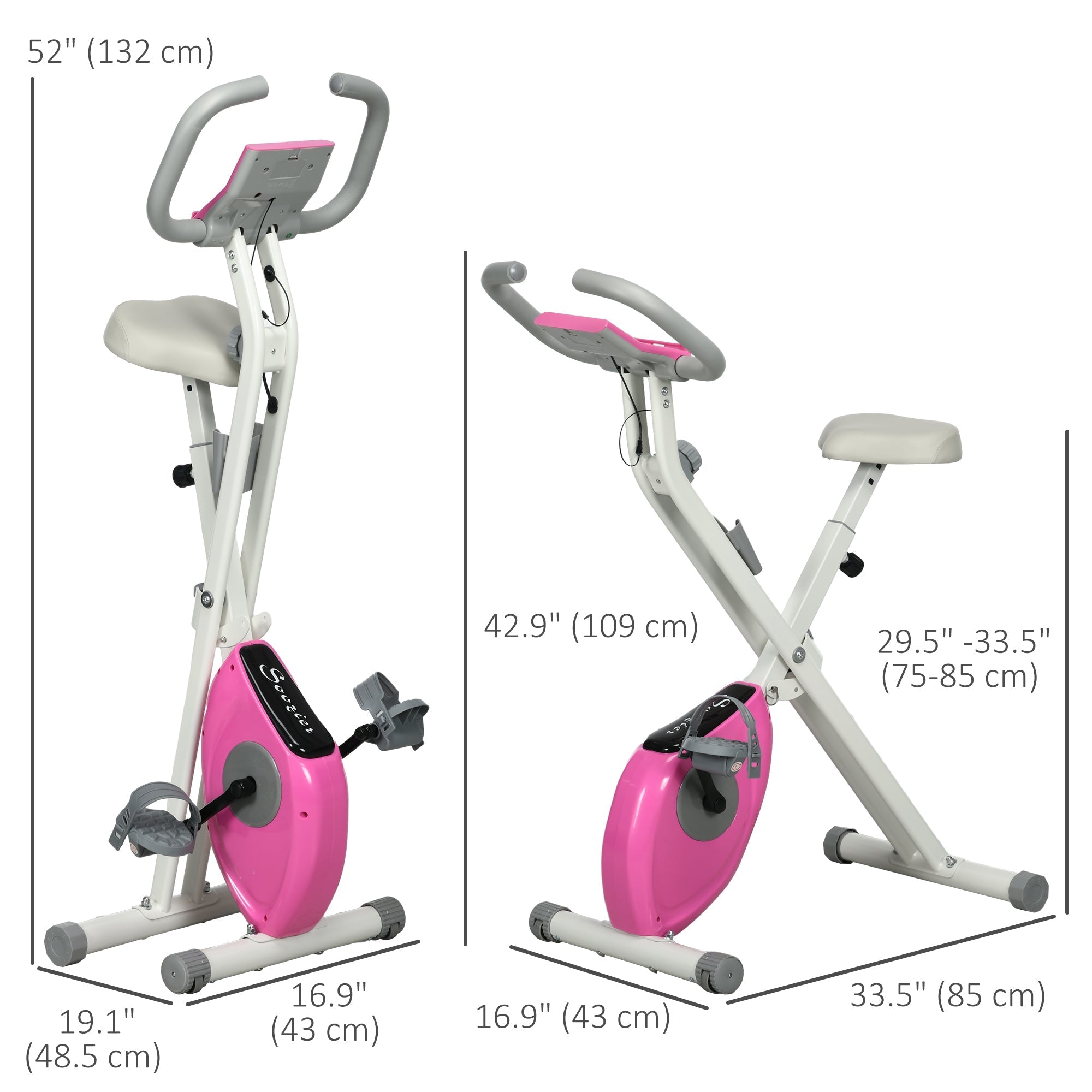 Foldable Exercise Bike Indoor Stationary Bike w/ 8-Level Magnetic Resistance LCD Screen Phone Holder for Home Gym Pink Exercise & Stationary Bikes   at Gallery Canada