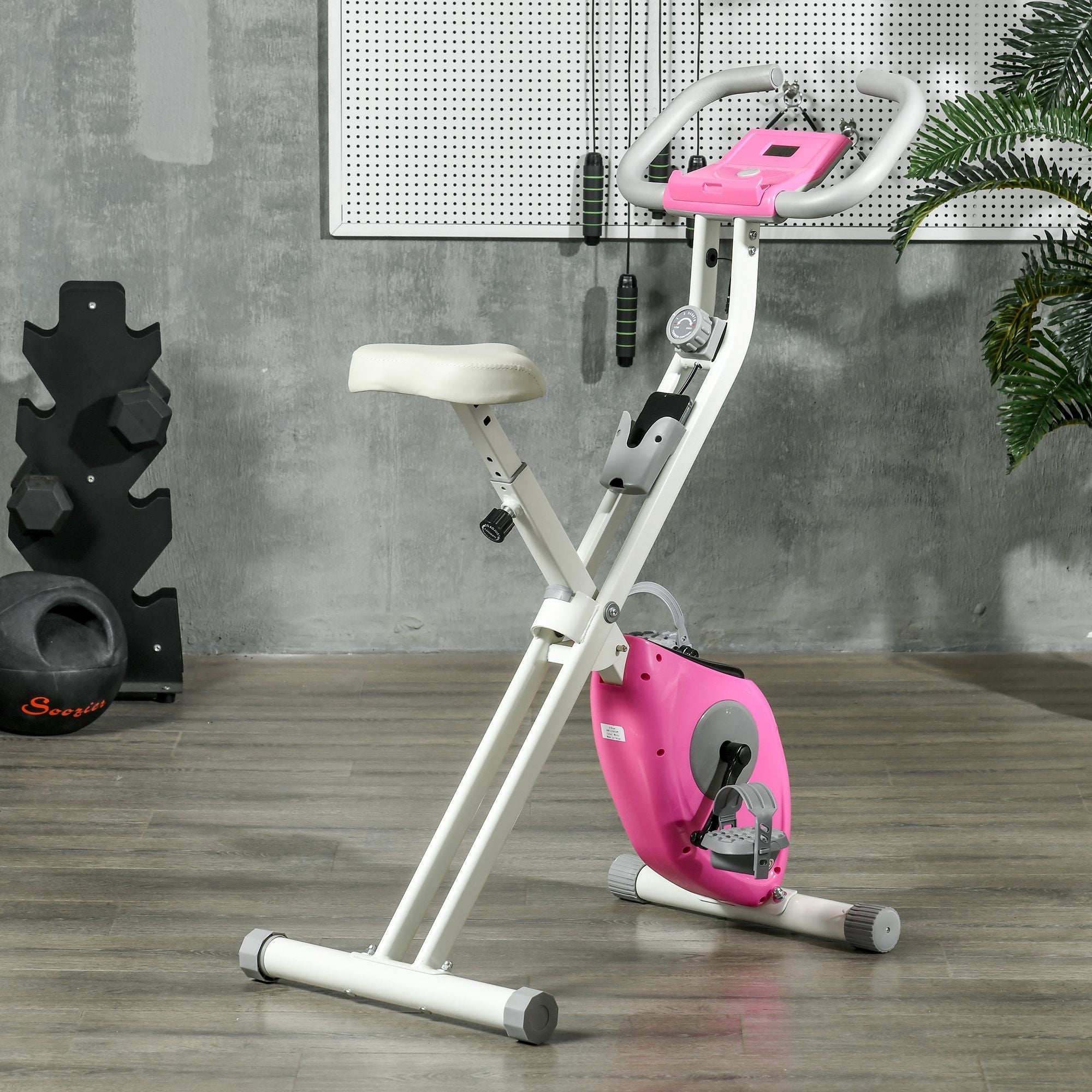 Foldable Exercise Bike Indoor Stationary Bike w/ 8-Level Magnetic Resistance LCD Screen Phone Holder for Home Gym Pink Exercise & Stationary Bikes   at Gallery Canada