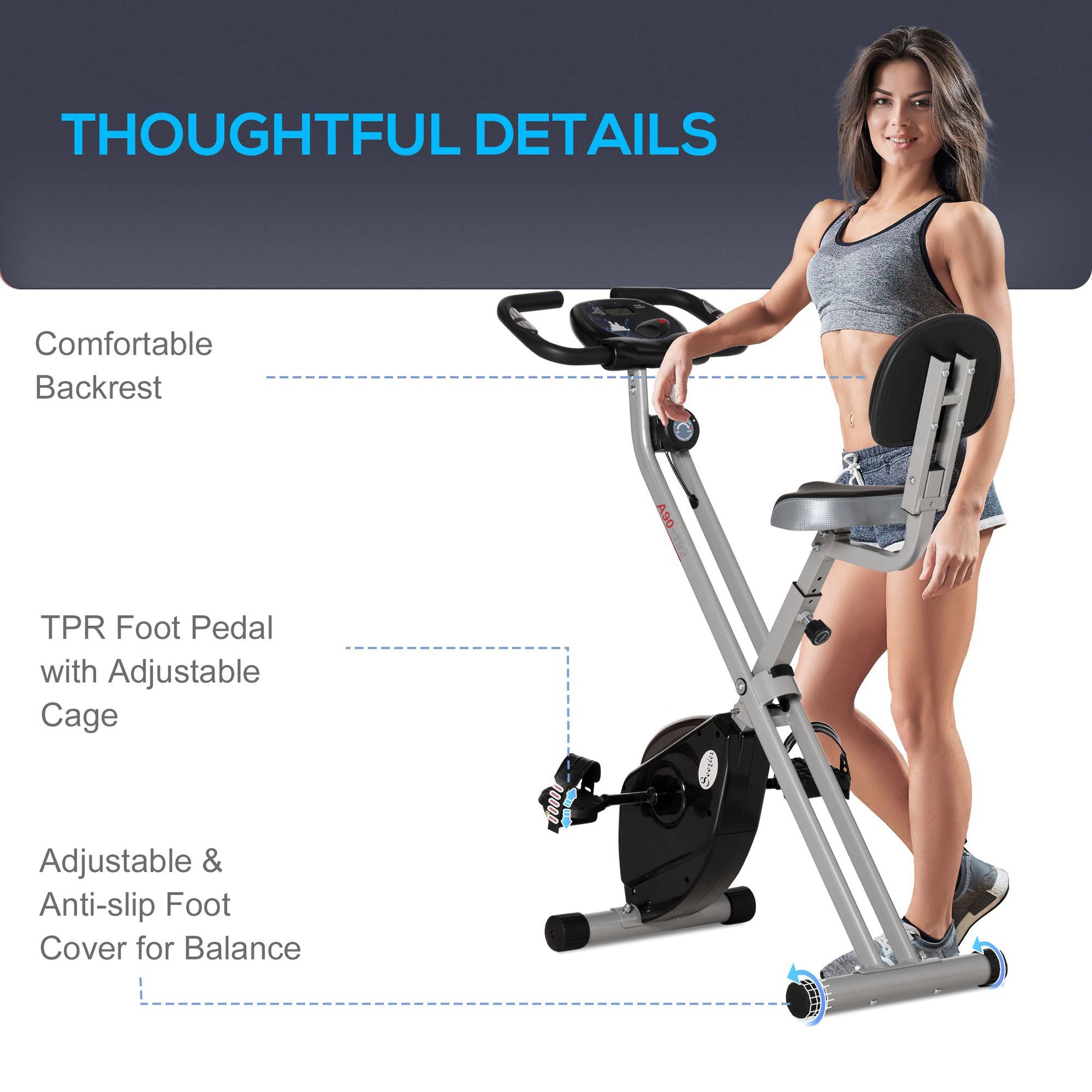 Foldable Exercise Bike with 8 Levels of Magnetic Resistance, Indoor Stationary Bike, X Bike, LCD Monitor, for Cardio Workout, Black Exercise & Stationary Bikes   at Gallery Canada