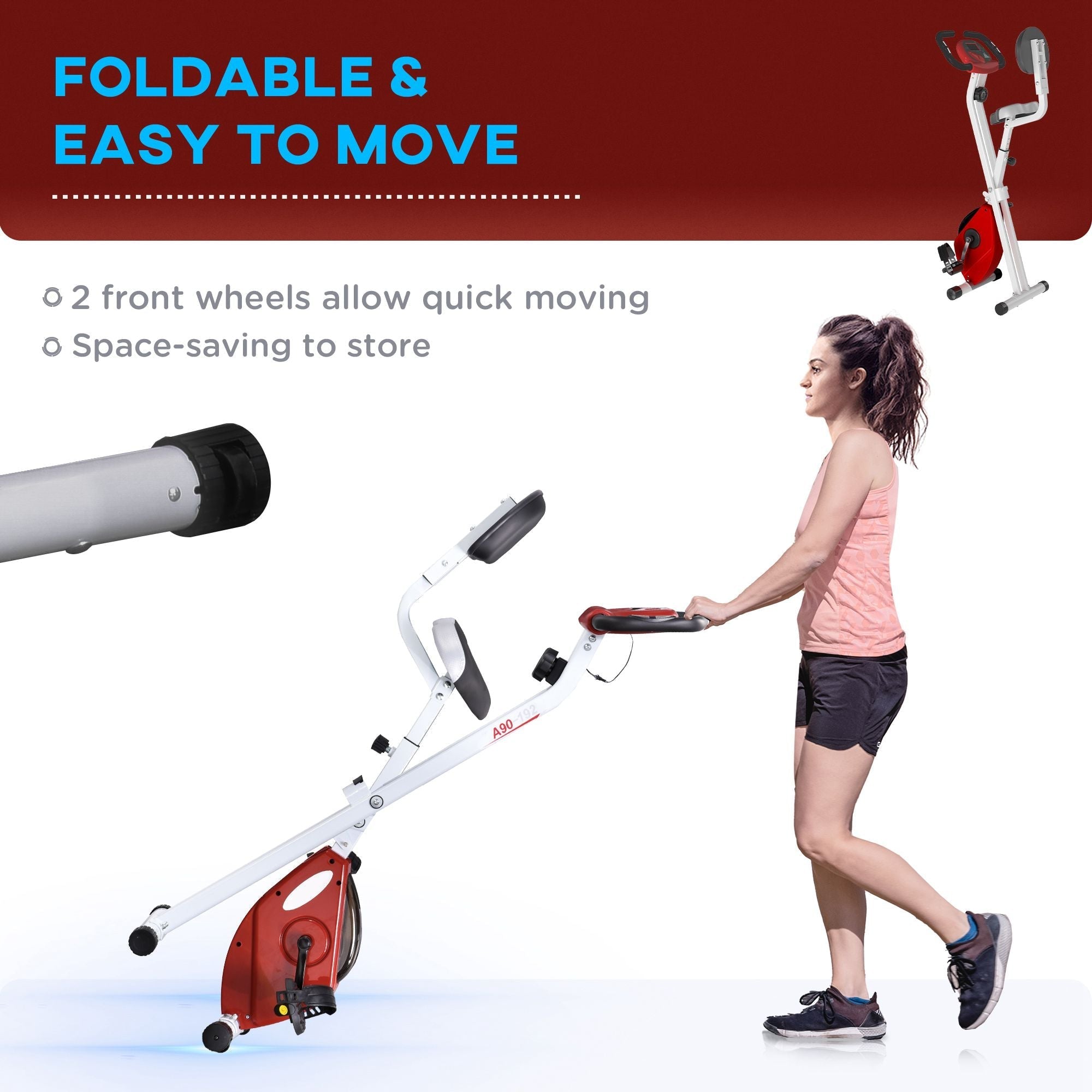 Foldable Exercise Bike with 8 Levels of Magnetic Resistance, Indoor Stationary Bike, X Bike, LCD Monitor, for Cardio Workout, Red Exercise & Stationary Bikes   at Gallery Canada