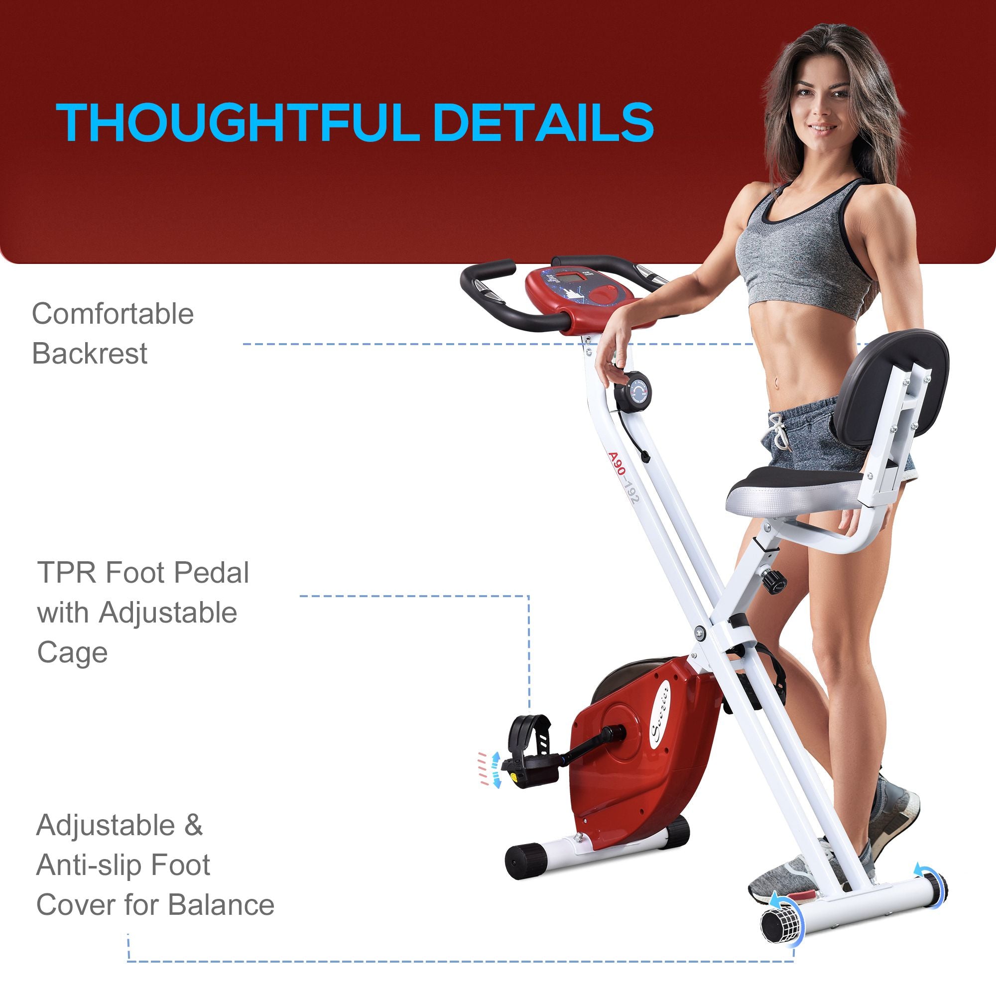 Foldable Exercise Bike with 8 Levels of Magnetic Resistance, Indoor Stationary Bike, X Bike, LCD Monitor, for Cardio Workout, Red Exercise & Stationary Bikes   at Gallery Canada