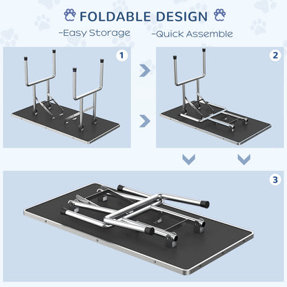 Foldable Grooming Table for Dogs with Height Adjustable Grooming Arm, Storage Shelf, Black Dog Grooming Tables   at Gallery Canada