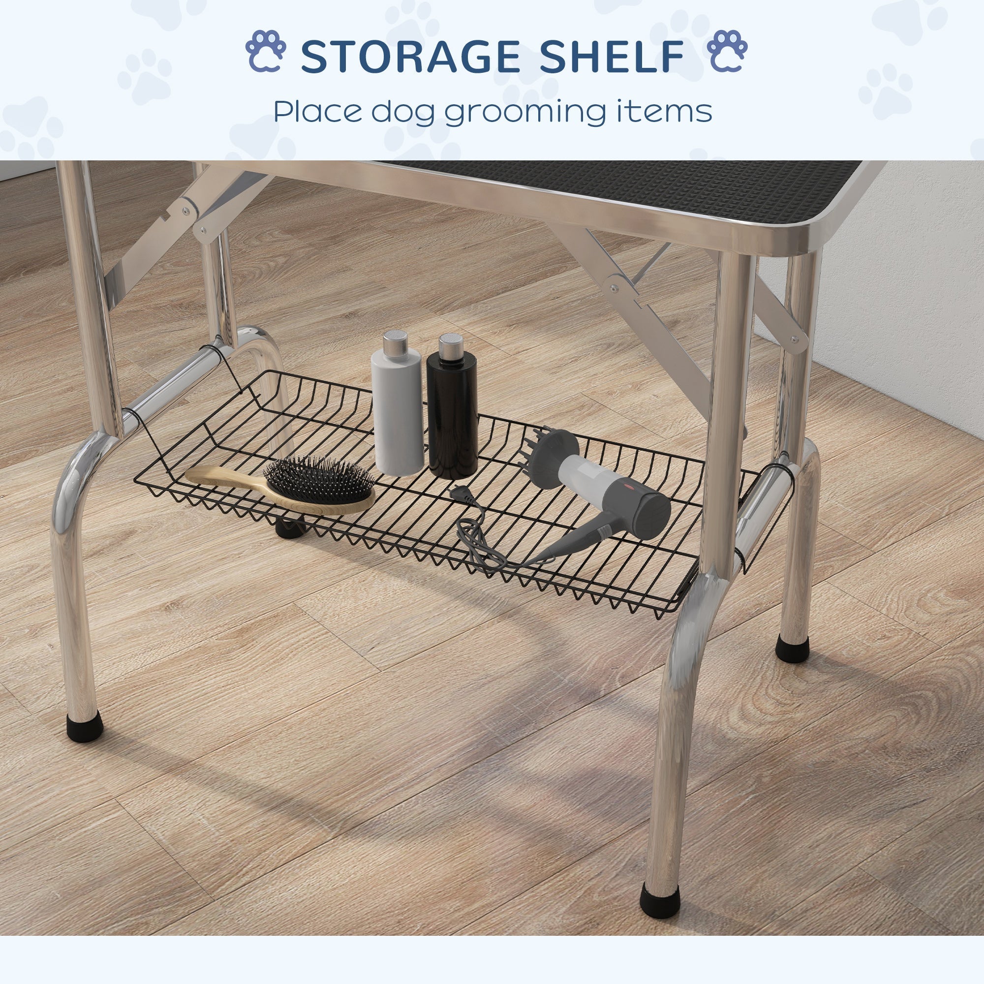 Foldable Grooming Table for Dogs with Height Adjustable Grooming Arm, Storage Shelf, Black Dog Grooming Tables   at Gallery Canada