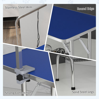 Foldable Grooming Table for Dogs with Height Adjustable Grooming Arm, Storage Shelf, Blue Dog Grooming Tables   at Gallery Canada