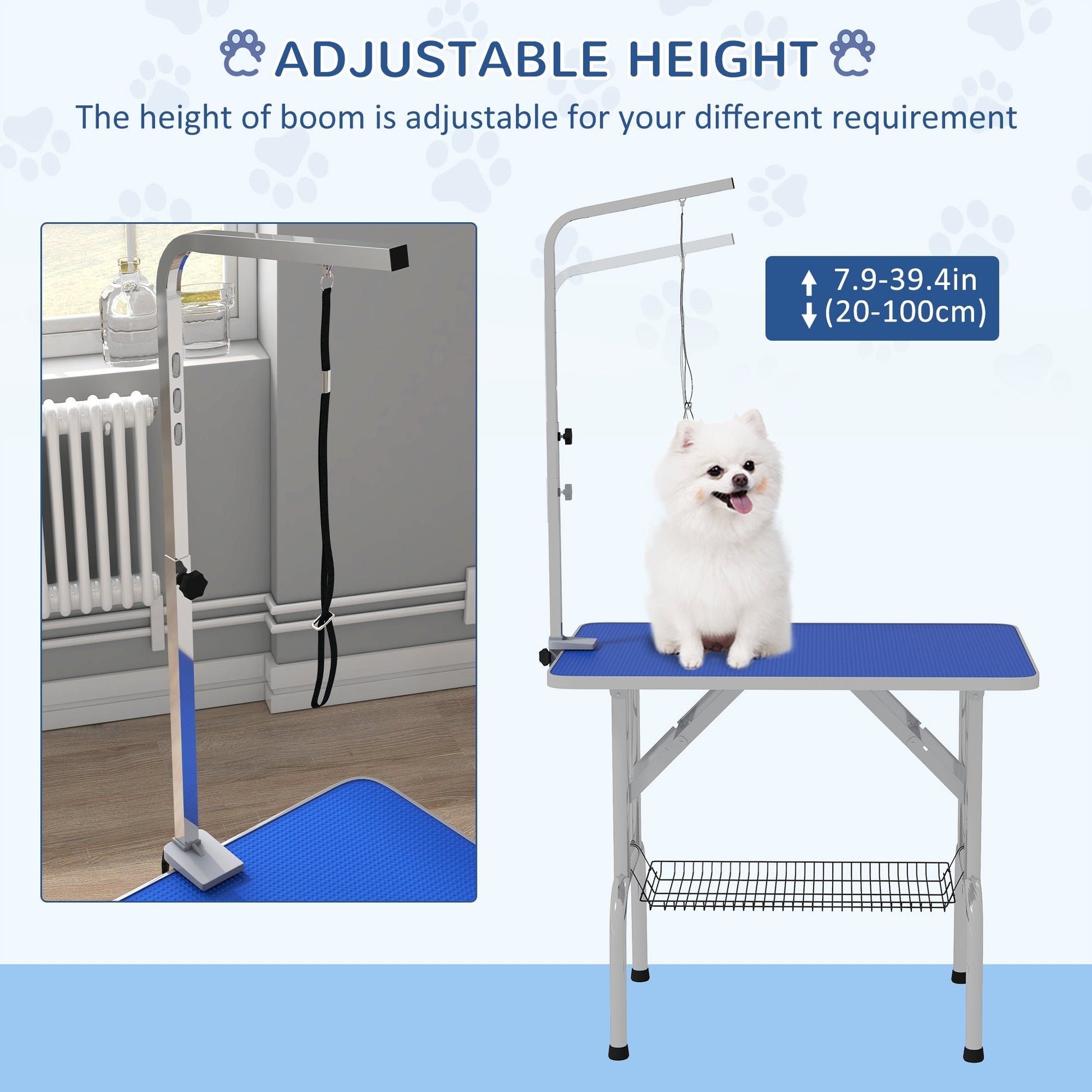 Foldable Grooming Table for Dogs with Height Adjustable Grooming Arm, Storage Shelf, Blue Dog Grooming Tables   at Gallery Canada