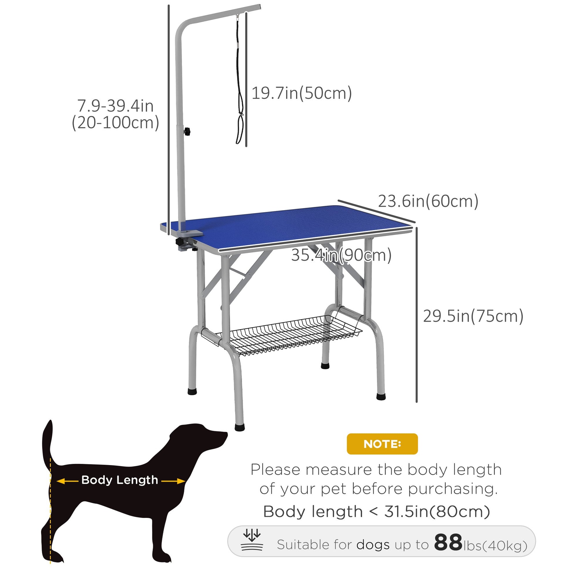 Foldable Grooming Table for Dogs with Height Adjustable Grooming Arm, Storage Shelf, Blue Dog Grooming Tables   at Gallery Canada