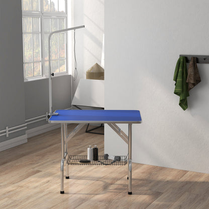 Foldable Grooming Table for Dogs with Height Adjustable Grooming Arm, Storage Shelf, Blue Dog Grooming Tables   at Gallery Canada