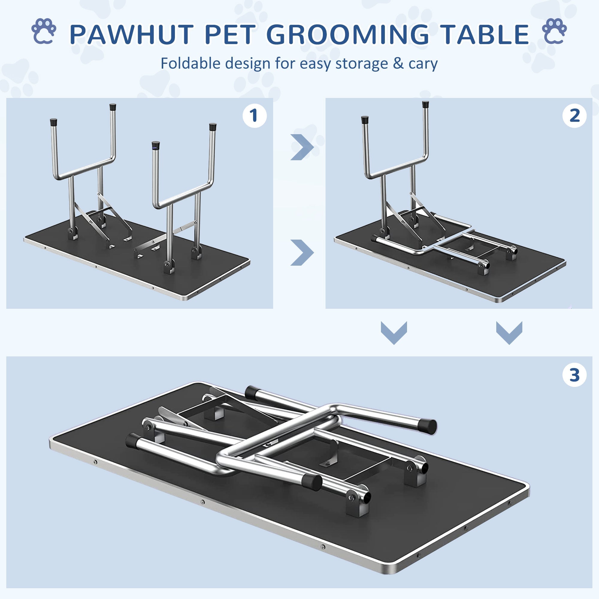 Foldable Grooming Table for Dogs with Height Adjustable Grooming Arm, Storage Shelf, Blue Dog Grooming Tables   at Gallery Canada