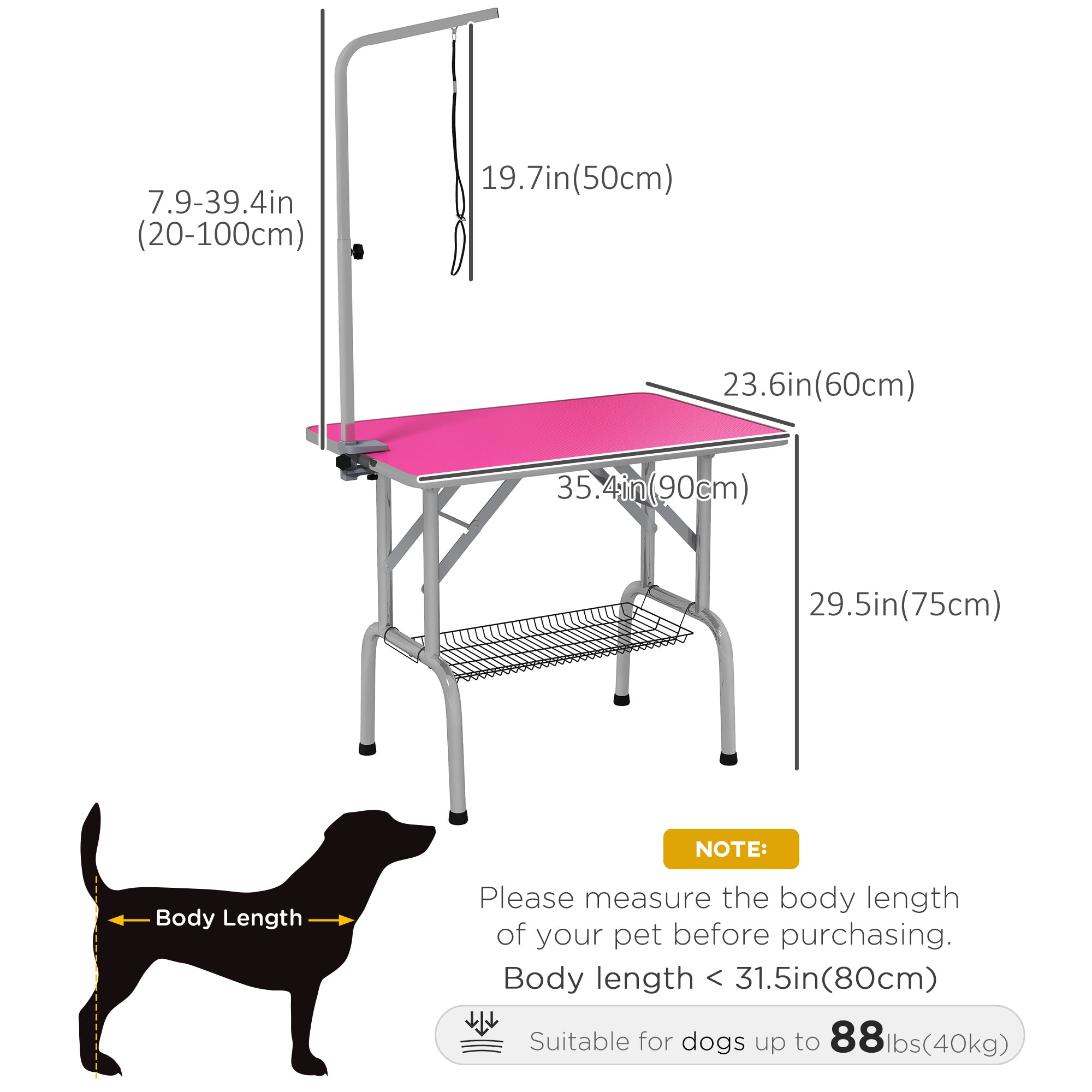 Foldable Grooming Table for Dogs with Height Adjustable Grooming Arm, Storage Shelf, Pink Dog Grooming Tables   at Gallery Canada