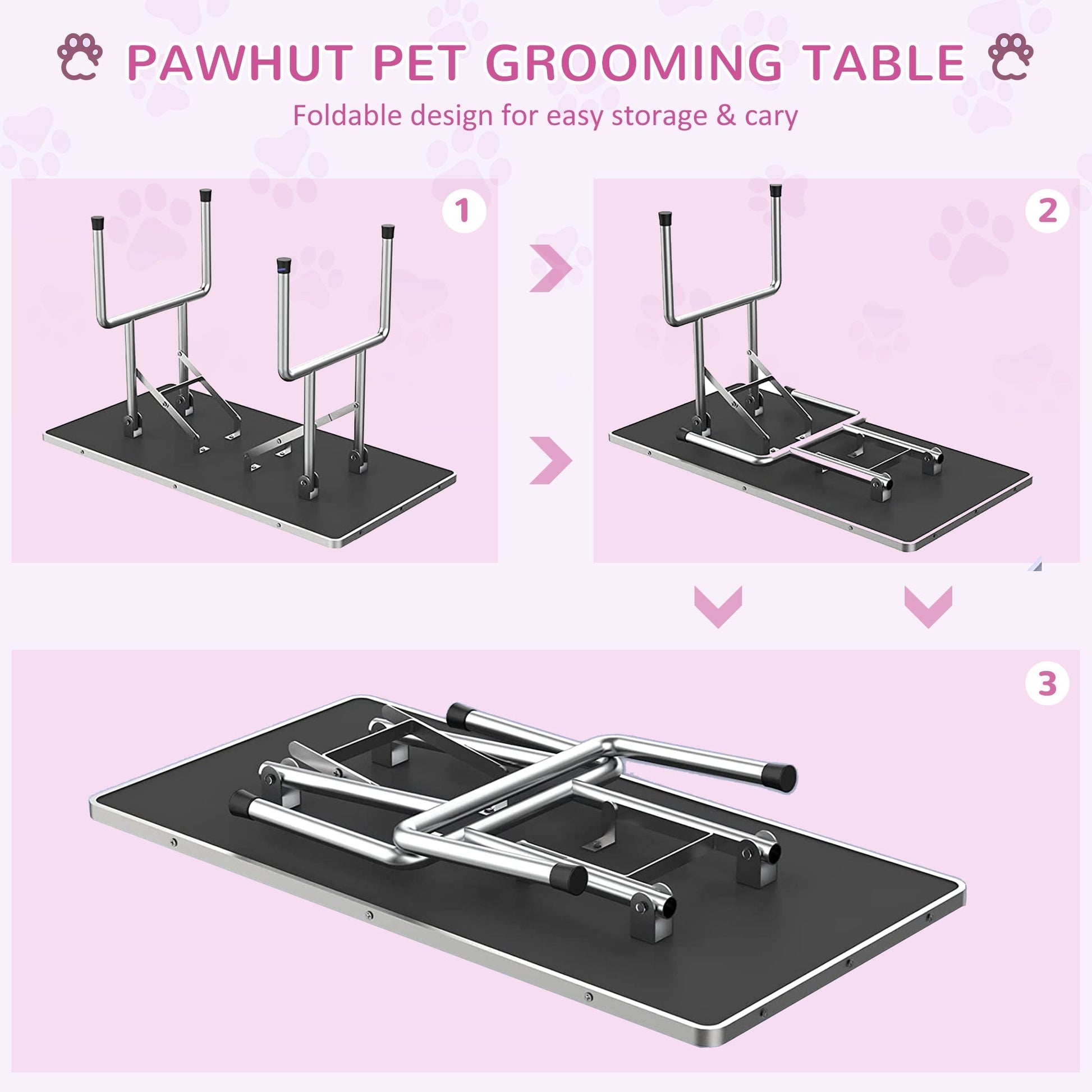 Foldable Grooming Table for Dogs with Height Adjustable Grooming Arm, Storage Shelf, Pink Dog Grooming Tables   at Gallery Canada