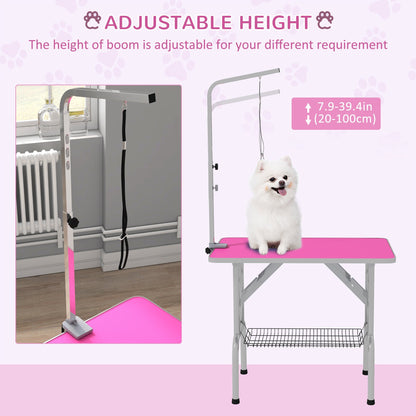 Foldable Grooming Table for Dogs with Height Adjustable Grooming Arm, Storage Shelf, Pink Dog Grooming Tables   at Gallery Canada