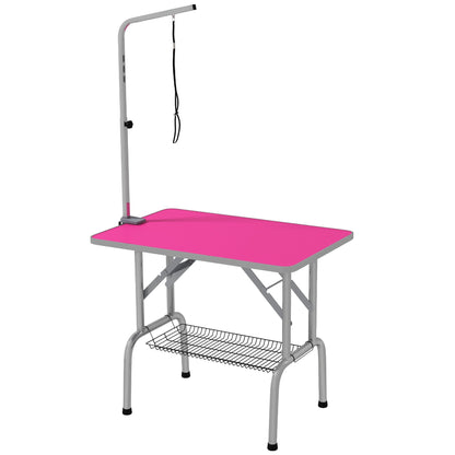 Foldable Grooming Table for Dogs with Height Adjustable Grooming Arm, Storage Shelf, Pink Dog Grooming Tables Multi Colour  at Gallery Canada