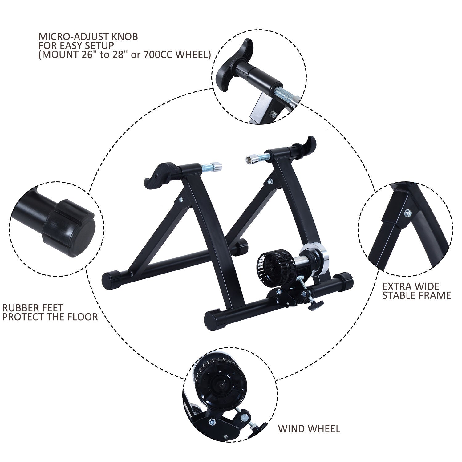 Foldable Indoor Bike Trainer, Stationary Bicycle Stand for Riding Exercise, 26-28