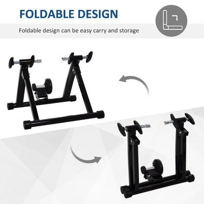 Foldable Indoor Bike Trainer Stand for 26-28" & 700C Wheels with Riser Block, Black Bike Trainer Stands   at Gallery Canada