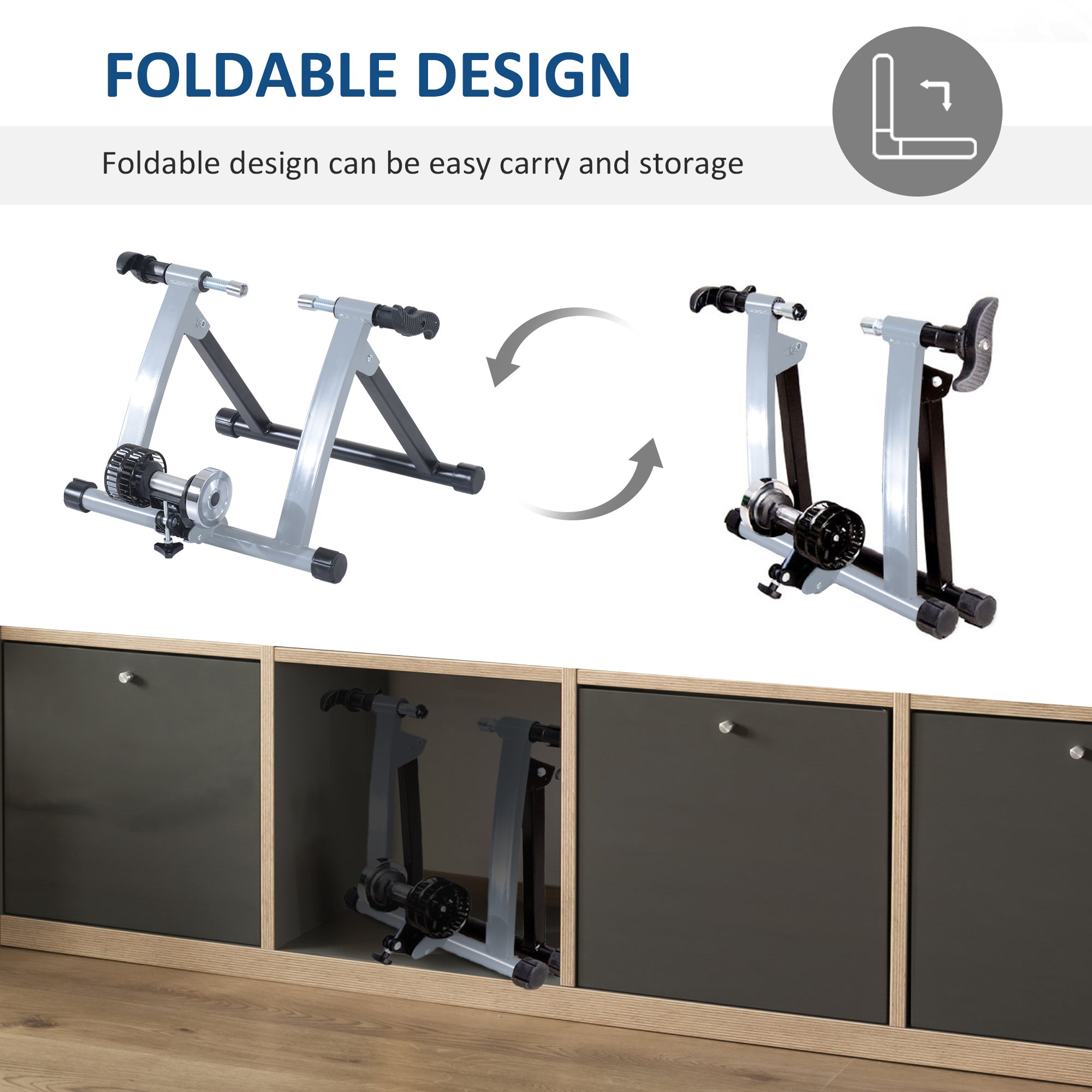 Foldable Indoor Bike Trainer, Stationary Bicycle Stand for Riding Exercise, 26-28