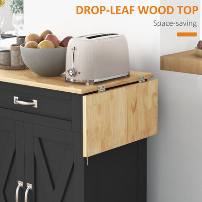 Foldable Kitchen Island with Storage Drawer, Farmhouse Rolling Utility Cart on Wheels with Drop-Leaf Wood Top, Black Kitchen Islands & Kitchen Carts   at Gallery Canada