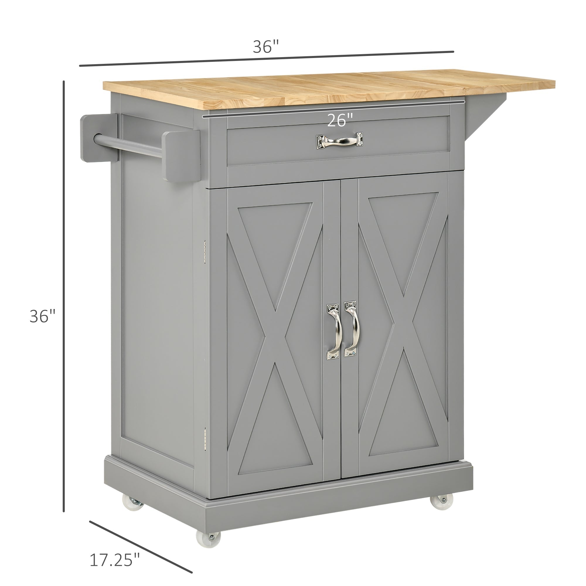 Foldable Kitchen Island with Storage Drawer, Farmhouse Style Rolling Utility Cart, Coffee Bar Cabinet on Wheels with Drop-Leaf Wood Top, Grey Kitchen Islands & Kitchen Carts   at Gallery Canada