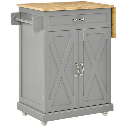 Foldable Kitchen Island with Storage Drawer, Farmhouse Style Rolling Utility Cart, Coffee Bar Cabinet on Wheels with Drop-Leaf Wood Top, Grey Kitchen Islands & Kitchen Carts Grey  at Gallery Canada