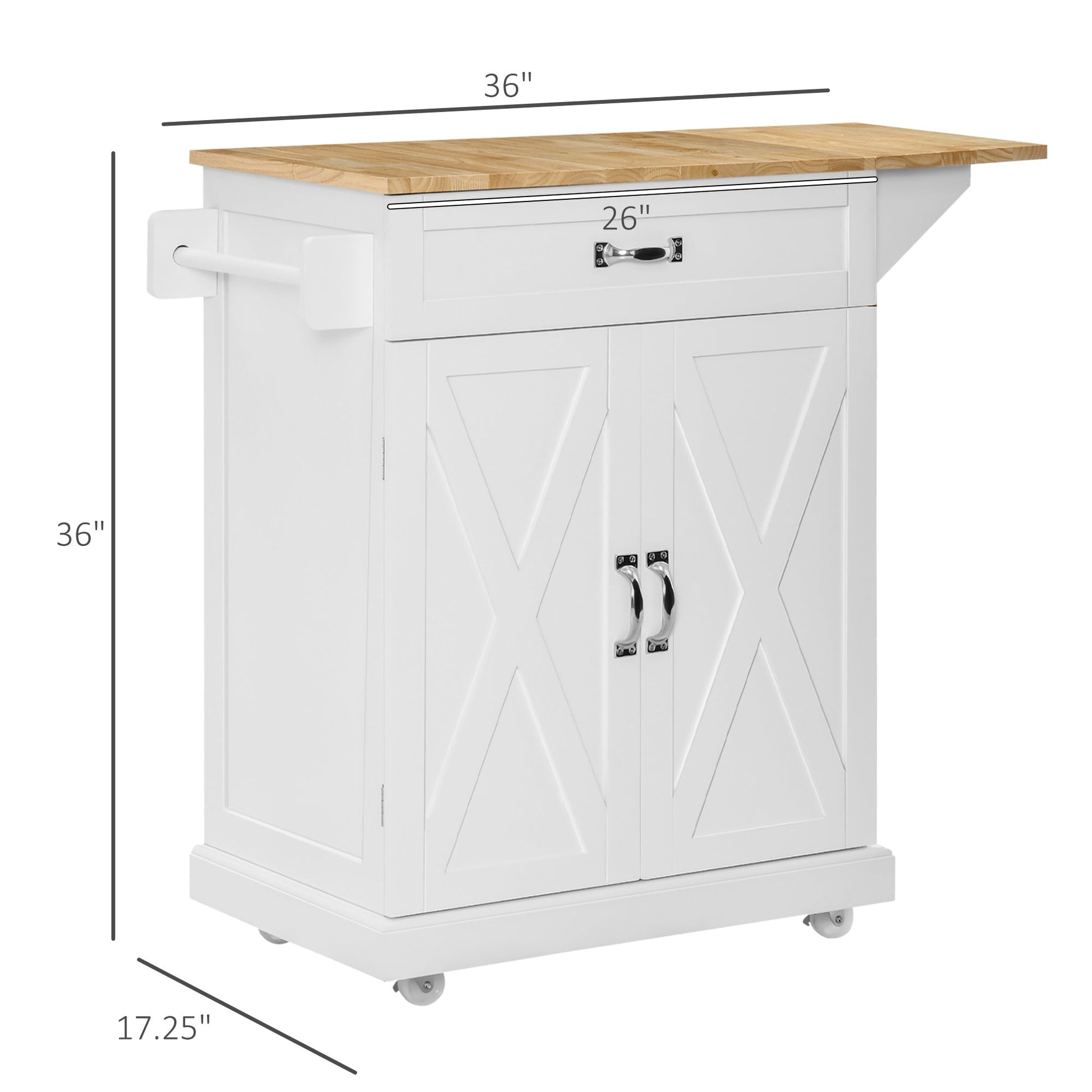 Foldable Kitchen Island with Storage Drawer, Farmhouse Style Rolling Utility Cart, Coffee Bar Cabinet on Wheels with Drop-Leaf Wood Top, White Kitchen Islands & Kitchen Carts White  at Gallery Canada