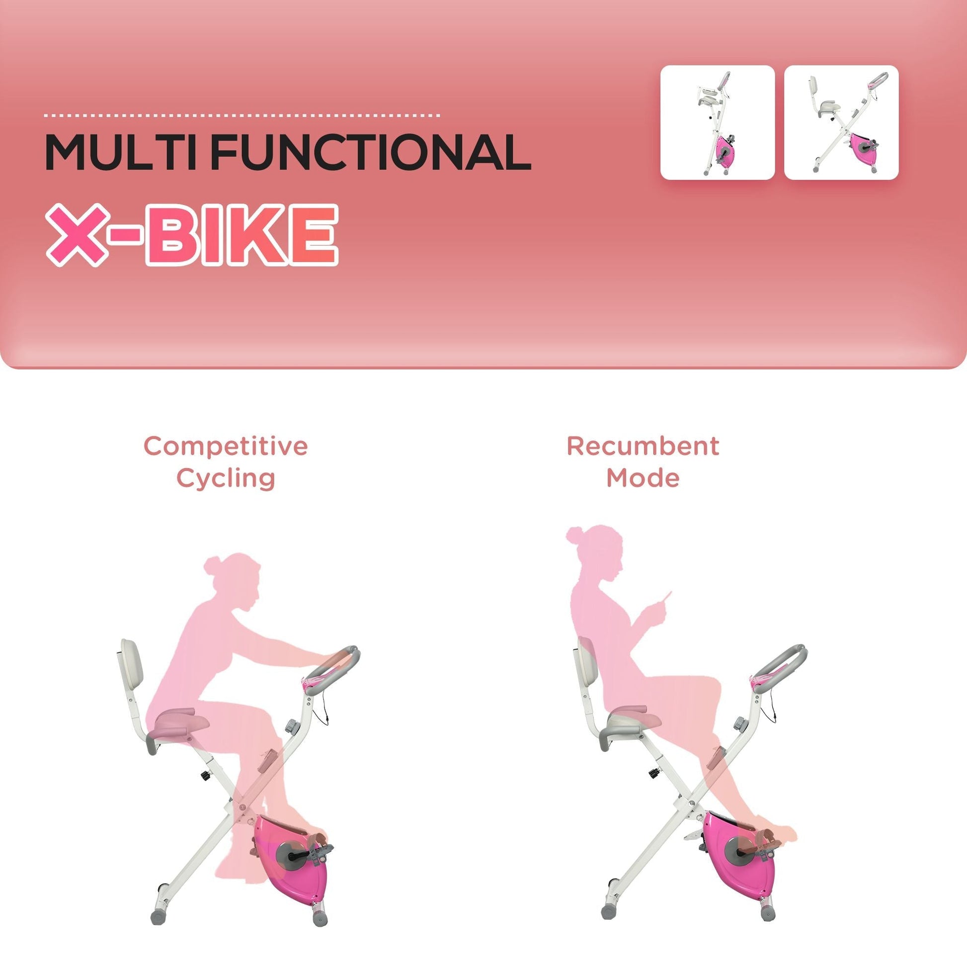 Foldable Magnetic Exercise Bike Indoor Stationary Upright Fitness Cycling Bike, 8 Level Quiet Magnetic Resistance, Pink Exercise & Stationary Bikes   at Gallery Canada