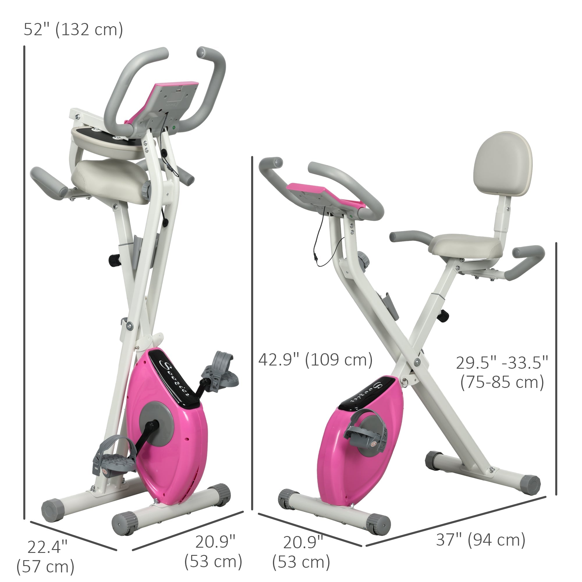 Foldable Magnetic Exercise Bike Indoor Stationary Upright Fitness Cycling Bike, 8 Level Quiet Magnetic Resistance, Pink Exercise & Stationary Bikes   at Gallery Canada