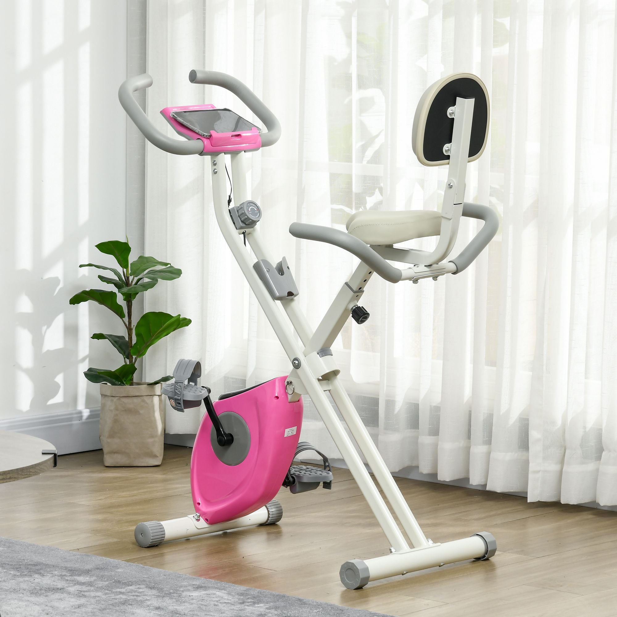 Foldable Magnetic Exercise Bike Indoor Stationary Upright Fitness Cycling Bike, 8 Level Quiet Magnetic Resistance, Pink Exercise & Stationary Bikes   at Gallery Canada