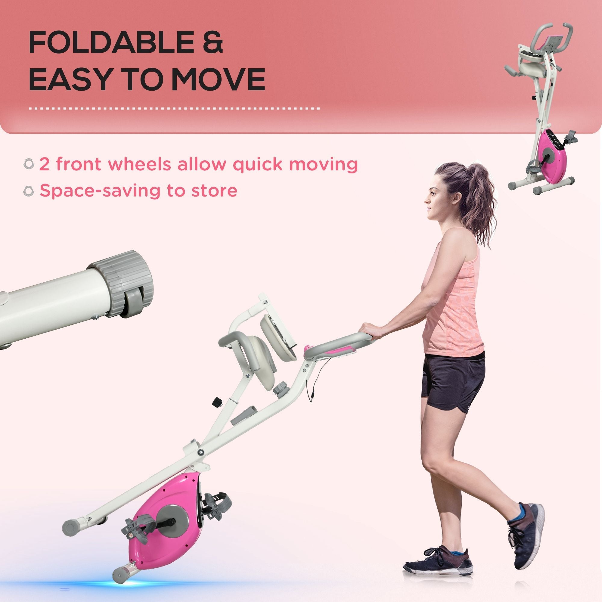 Foldable Magnetic Exercise Bike Indoor Stationary Upright Fitness Cycling Bike, 8 Level Quiet Magnetic Resistance, Pink Exercise & Stationary Bikes   at Gallery Canada