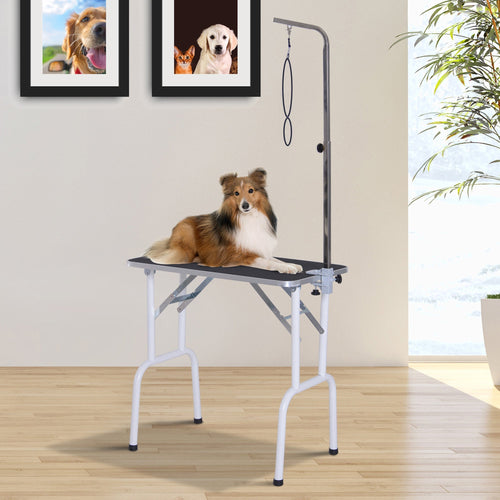 Foldable Pet Grooming Table for Dogs Cats with Adjustable Arm, Non-slip Surface, Black