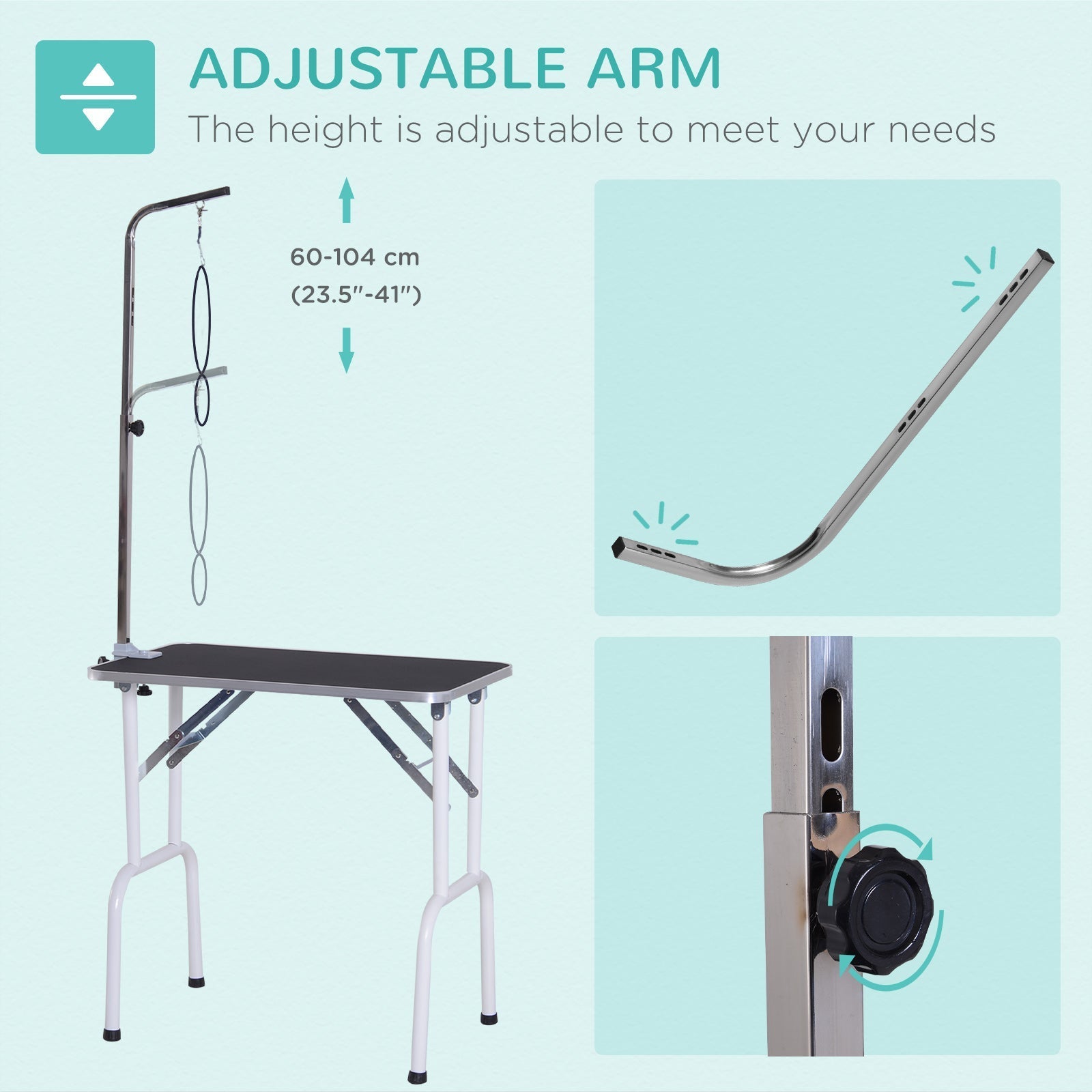 Foldable Pet Grooming Table for Dogs Cats with Adjustable Arm, Non-slip Surface, Black Dog Grooming Tables   at Gallery Canada