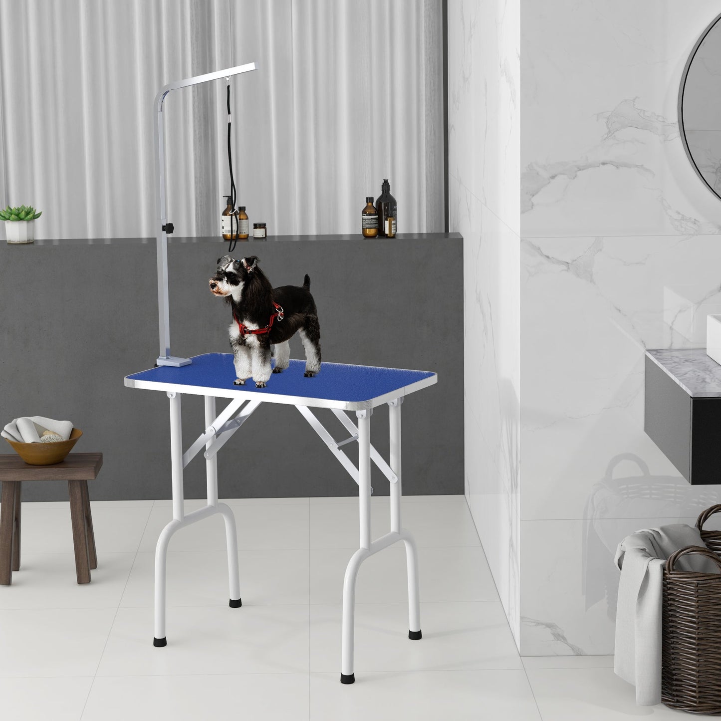 Foldable Pet Grooming Table for Dogs Cats with Adjustable Arm, Non-slip Surface, Blue Dog Grooming Tables   at Gallery Canada