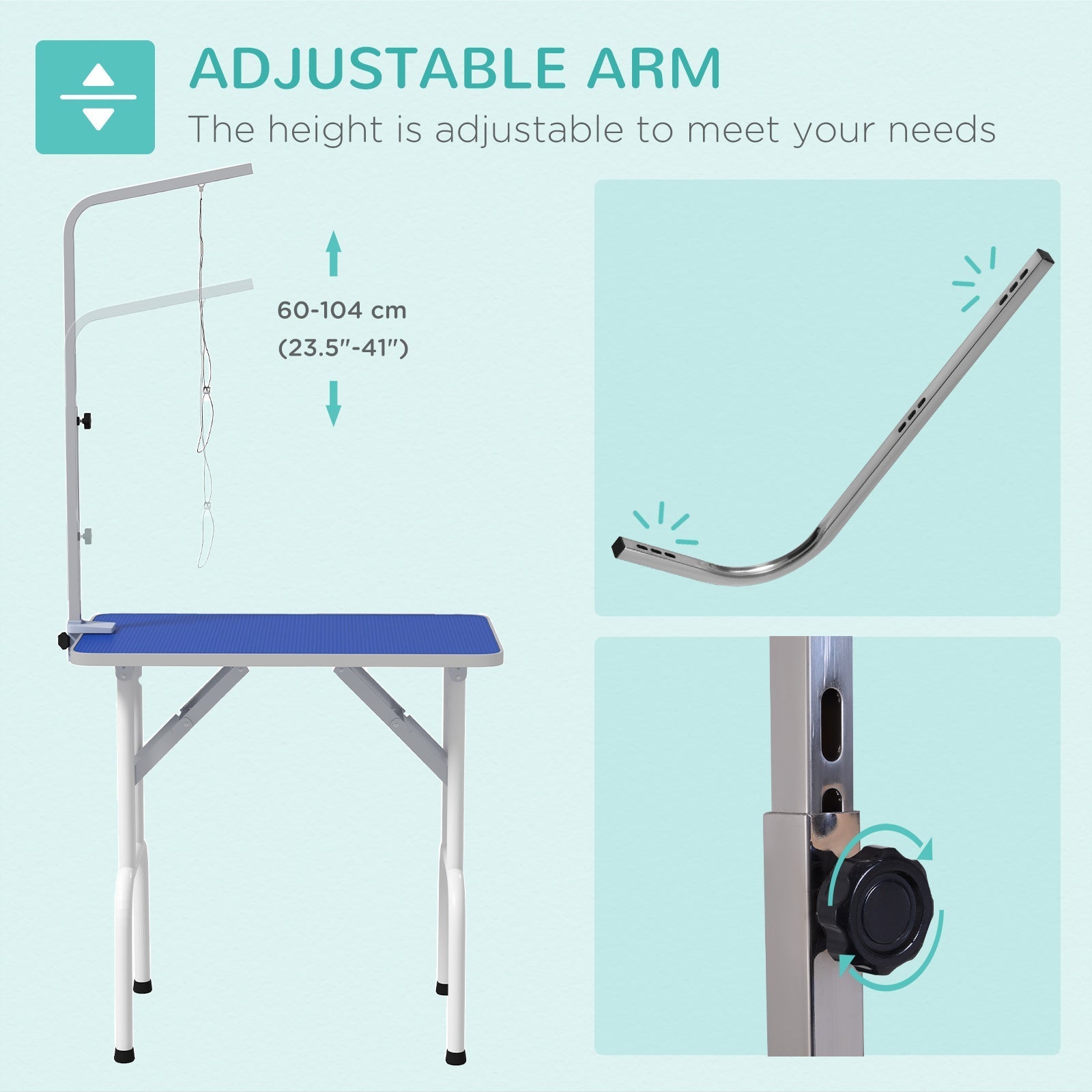 Foldable Pet Grooming Table for Dogs Cats with Adjustable Arm, Non-slip Surface, Blue Dog Grooming Tables   at Gallery Canada