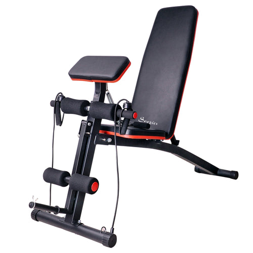 Foldable Press Bench Adjustable Dumbbell, Weight Training Bench Exercises Gym Chair, Black &; Red