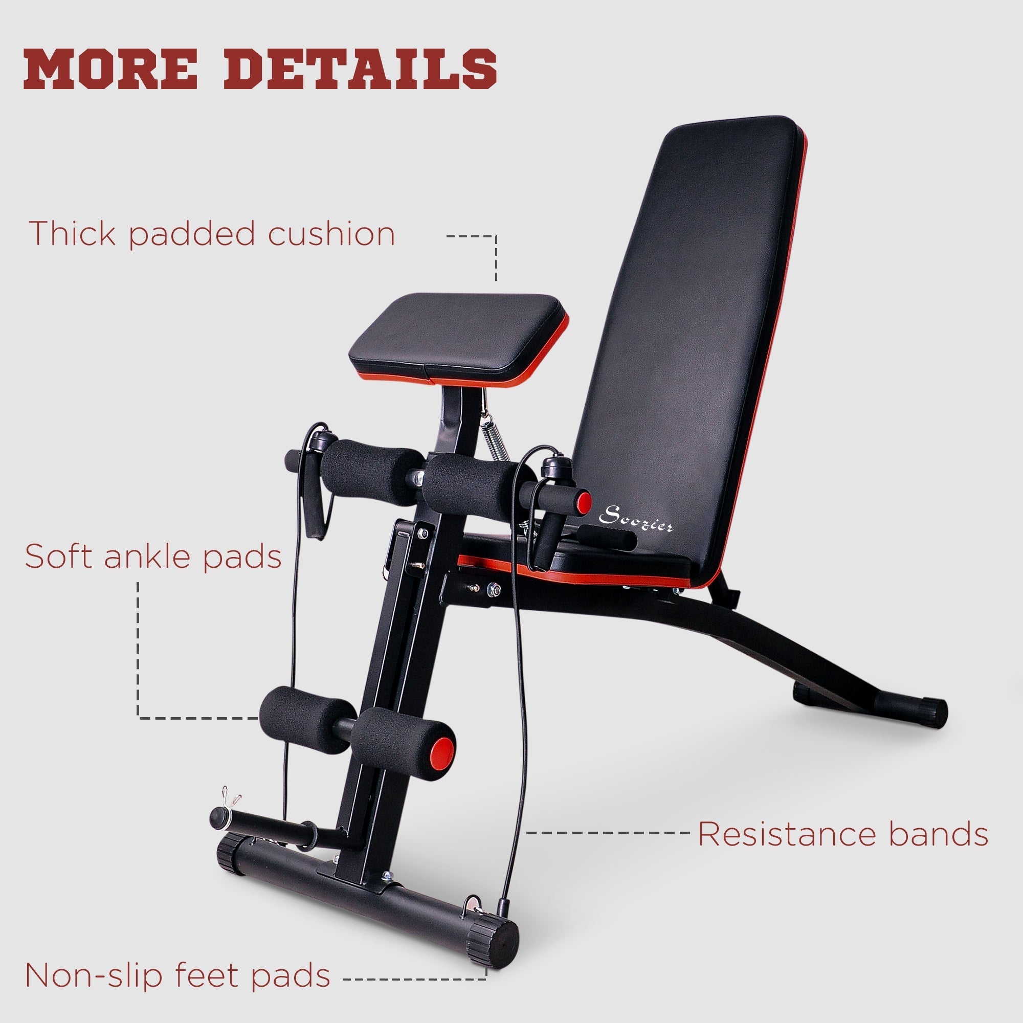 Foldable Press Bench Adjustable Dumbbell, Weight Training Bench Exercises Gym Chair, Black &; Red Weight Benches   at Gallery Canada