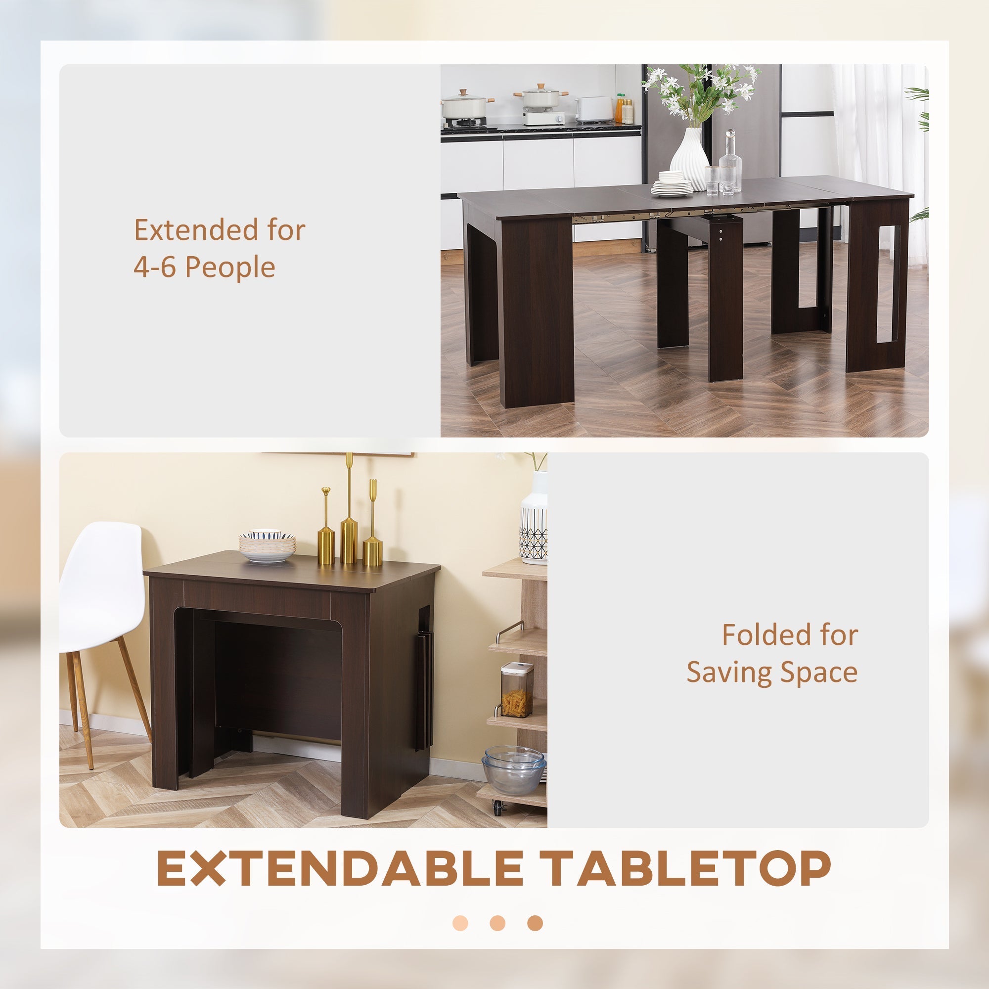 Foldable Table, Extendable Dining Table, Kitchen Table for Small Spaces, Seats up to 6 People, Dark Brown Bar Tables & Dining Tables   at Gallery Canada