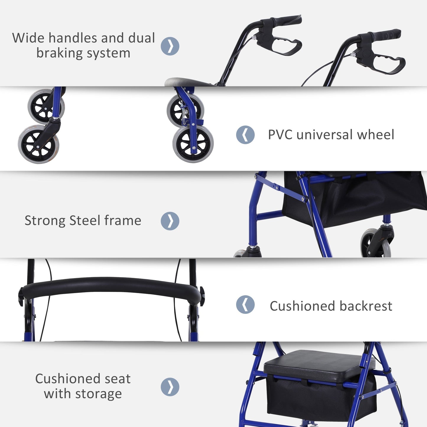 Folding Aluminum Rollator Walker with Adjustable Handle Height, Cushioned Flip Up Seat and Convenient Storage Bag, Rolling Wheels with 2 Barker, Blue Knee Walker & Wheelchair Ramps   at Gallery Canada