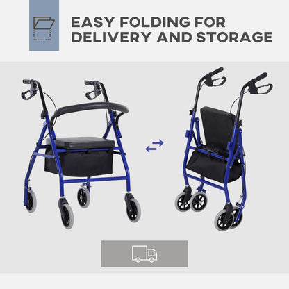 Folding Aluminum Rollator Walker with Adjustable Handle Height, Cushioned Flip Up Seat and Convenient Storage Bag, Rolling Wheels with 2 Barker, Blue Knee Walker & Wheelchair Ramps   at Gallery Canada