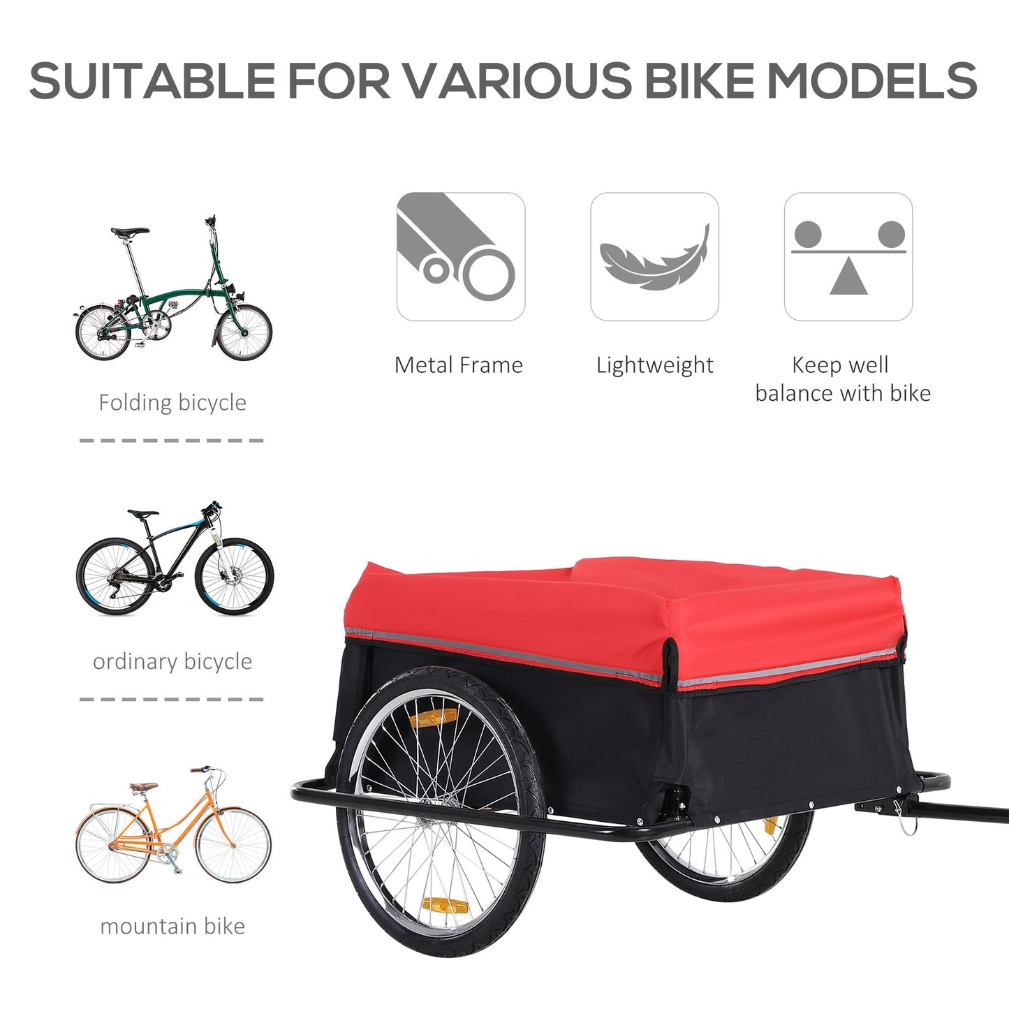 Folding Bicycle Cargo Trailer Cart Carrier Garden Use w/ Quick Release, Cover, Black/Red Bike Cargo Trailers   at Gallery Canada