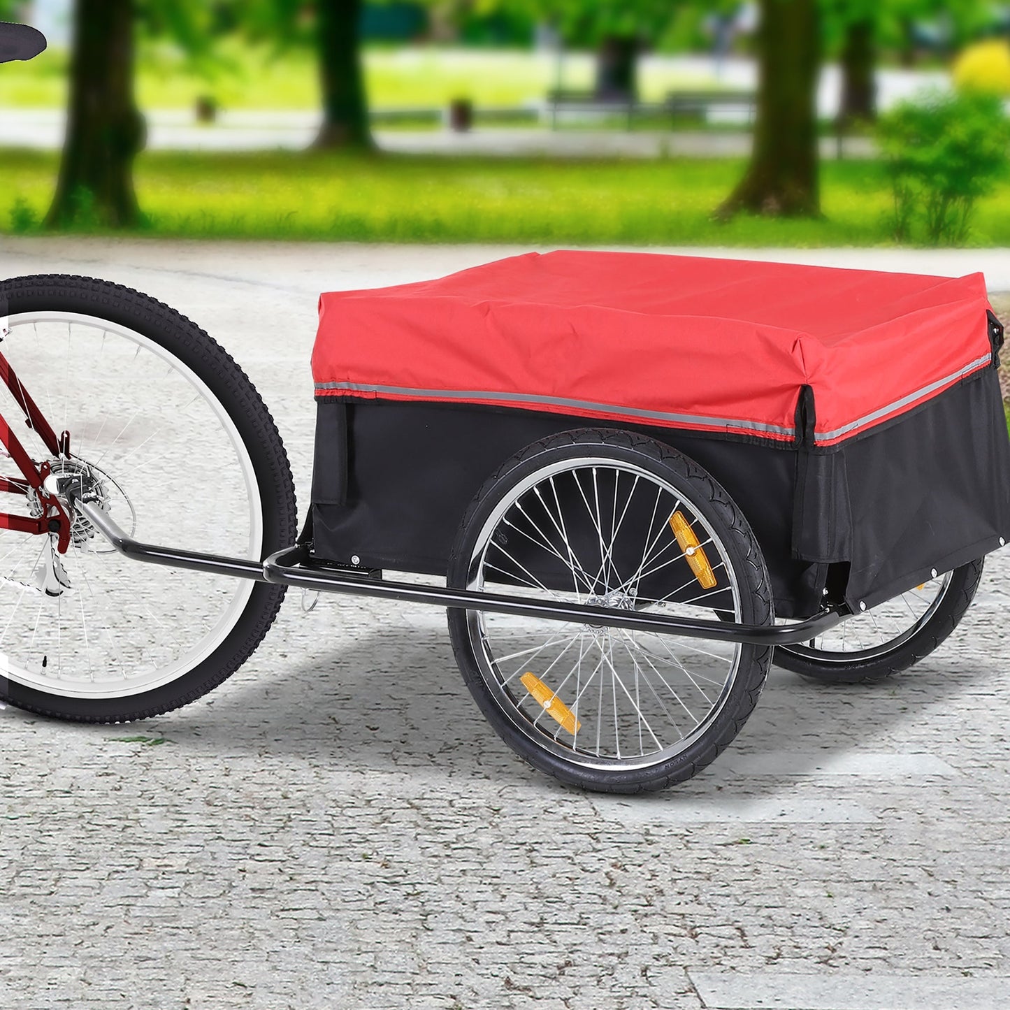 Folding Bicycle Cargo Trailer Cart Carrier Garden Use w/ Quick Release, Cover, Black/Red Bike Cargo Trailers   at Gallery Canada