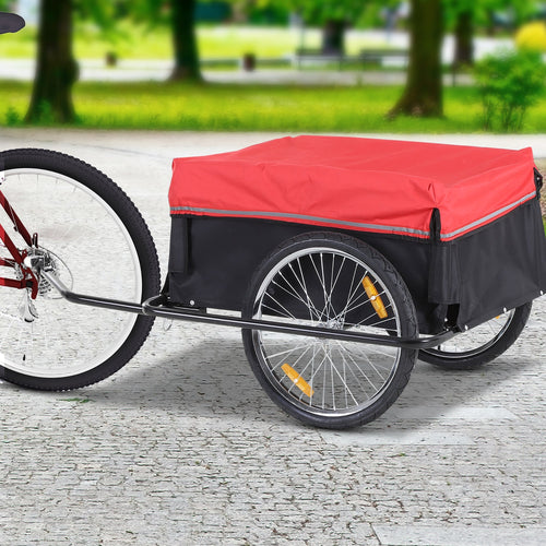 Folding Bicycle Cargo Trailer Cart Carrier Garden Use w/ Quick Release, Cover, Black/Red