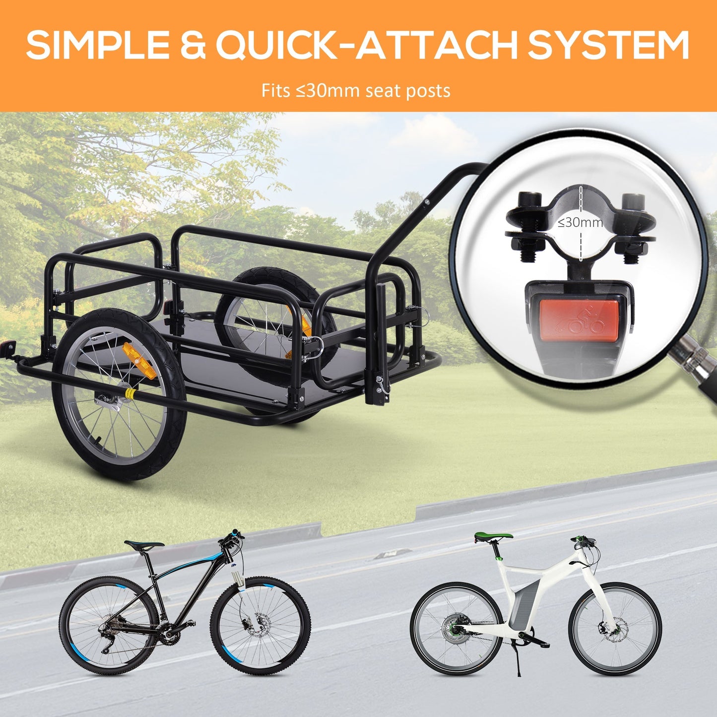 Folding Bicycle Cargo Trailer Utility Bike Cart Carrier Garden Patio Tool with Hitch Black Bike Cargo Trailers   at Gallery Canada