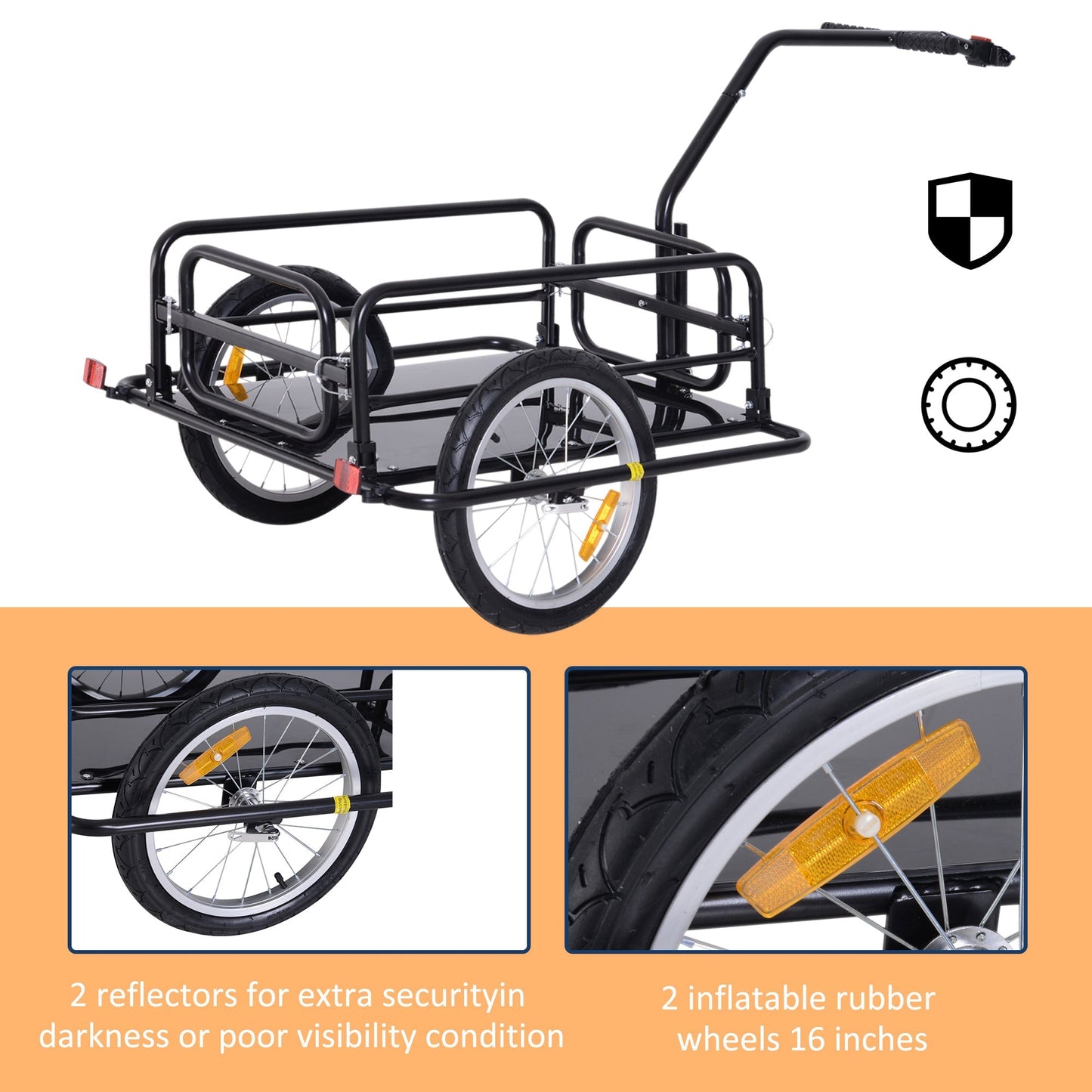 Folding Bicycle Cargo Trailer Utility Bike Cart Carrier Garden Patio Tool with Hitch Black Bike Cargo Trailers   at Gallery Canada